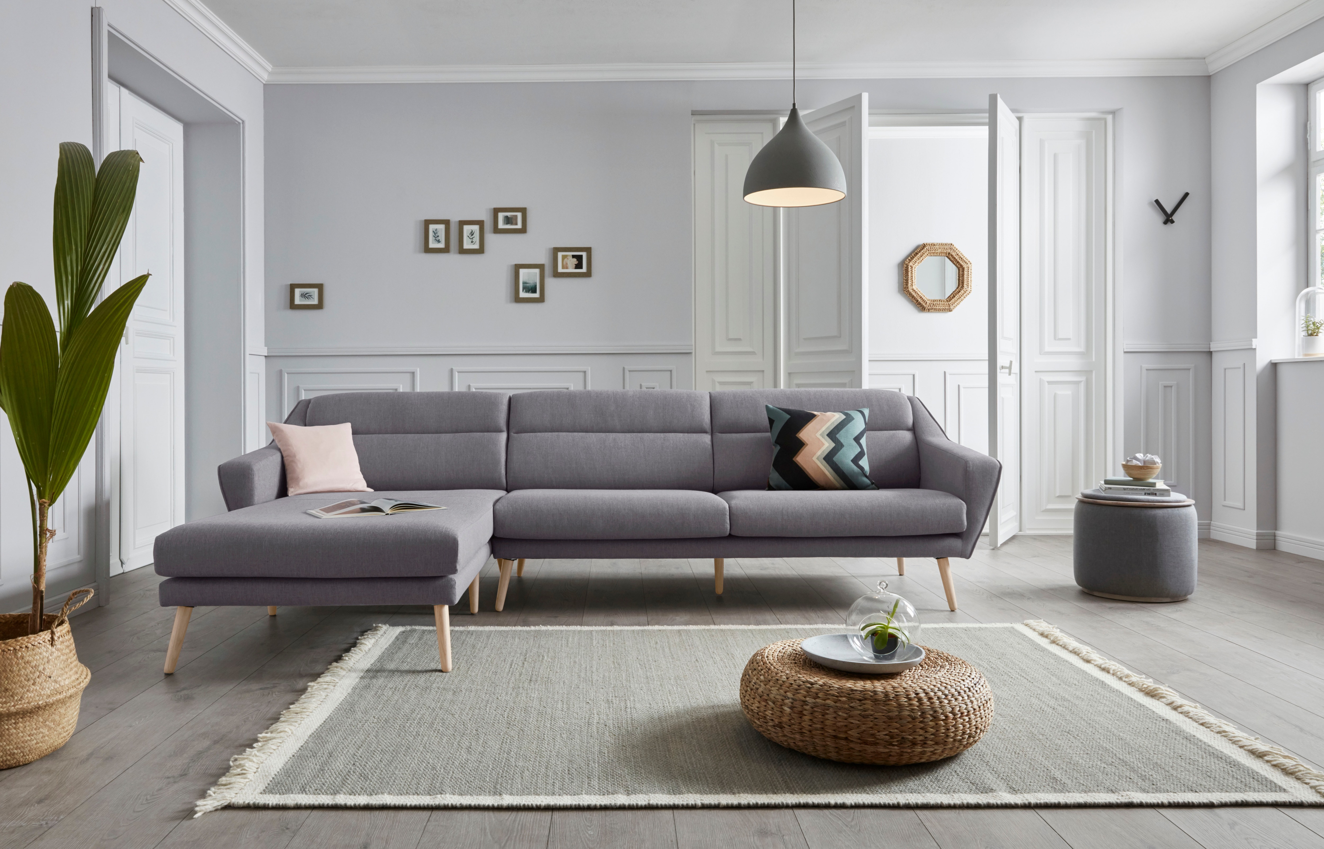 Thumbnail - OTTO home Ecksofa "Bille L-Form" mit Naht im Rückenkissen und Beinen aus Eichenholz