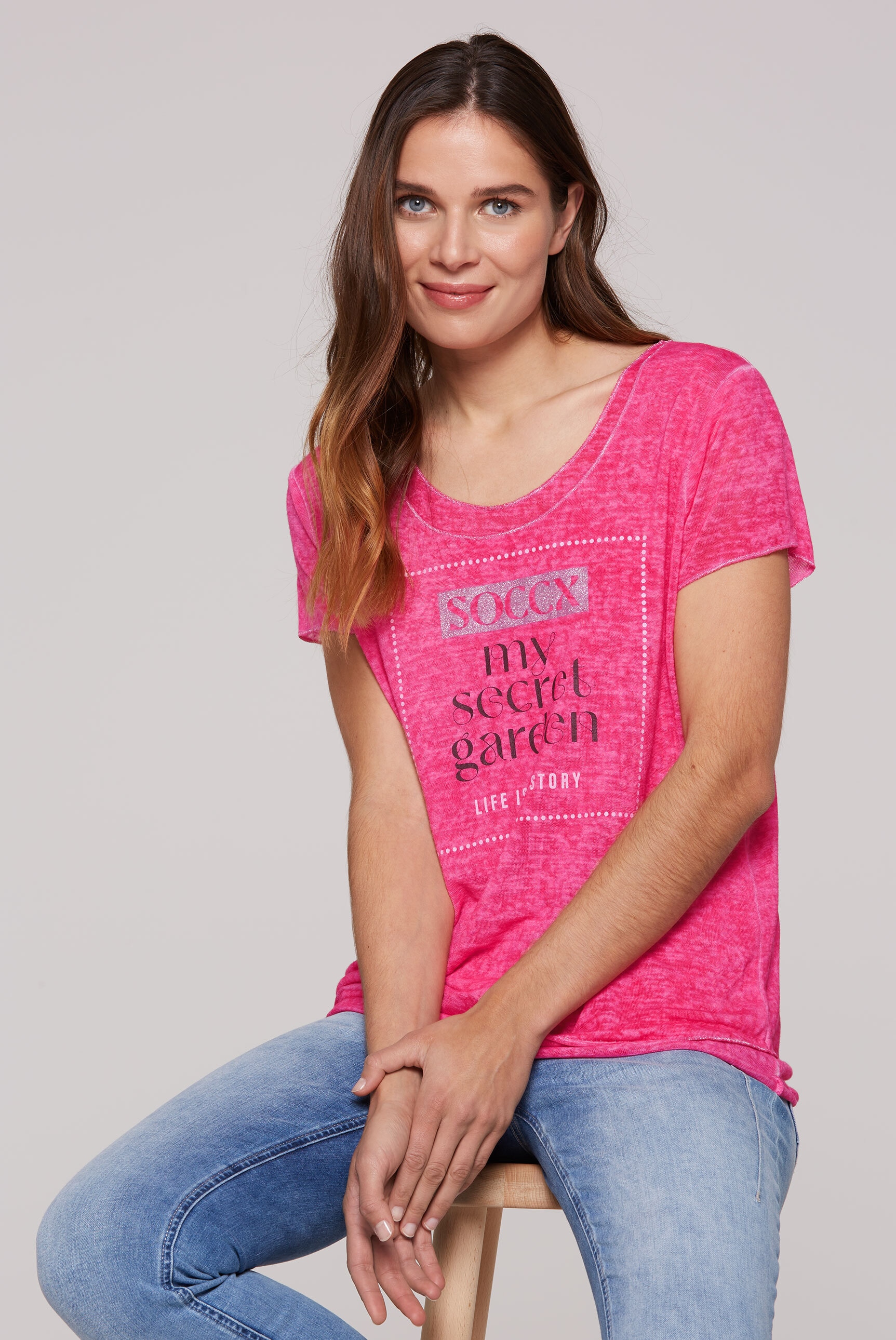 SOCCX 2-in-1-Shirt, mit Glitzernaht an den Kanten und Säumen günstig online kaufen