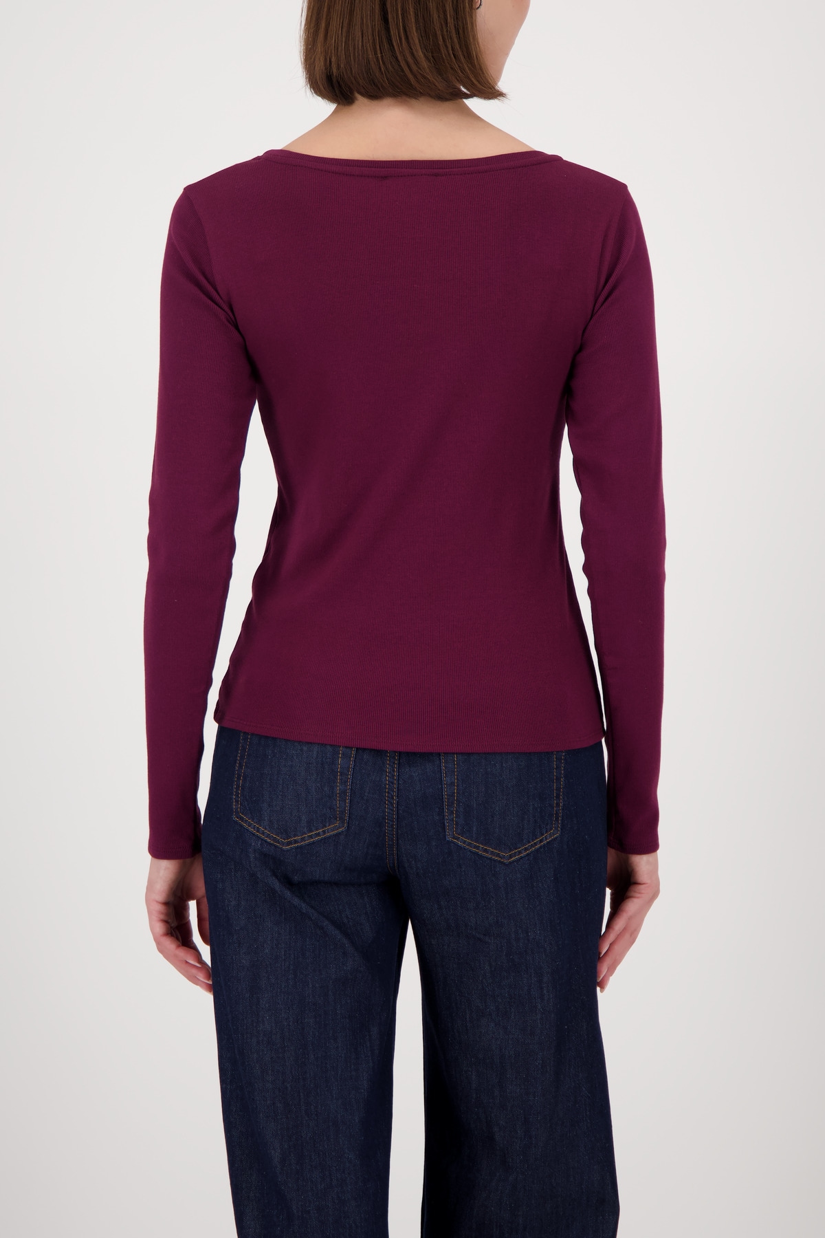 Monari Langarmshirt »Shirt Rippe Schmuck«, Mit weitem Rundhalsausschnitt