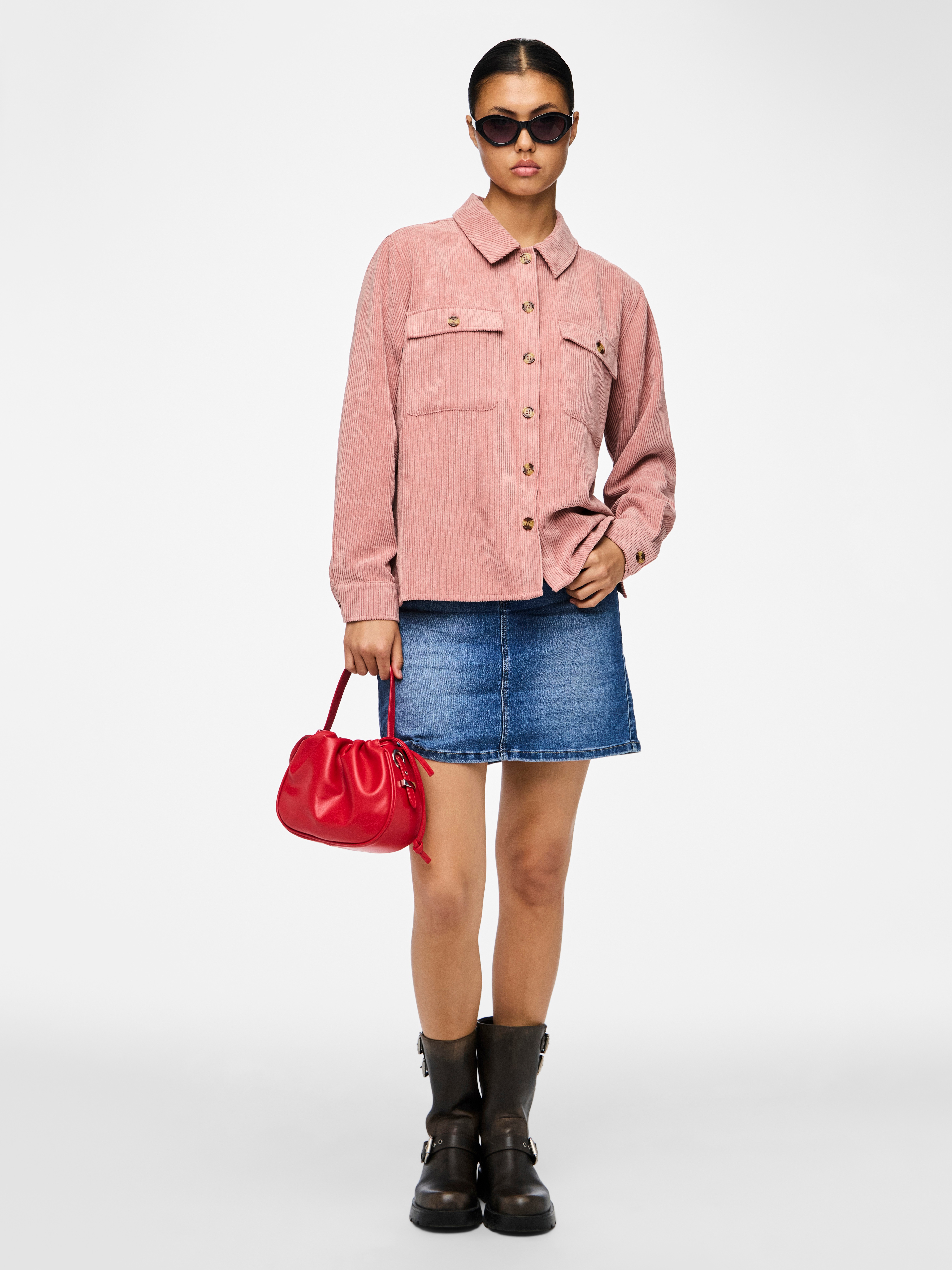 Thumbnail - pieces Hemdbluse "PCEFFI LS SHIRT WVN NOOS" Materialmix, loose fit