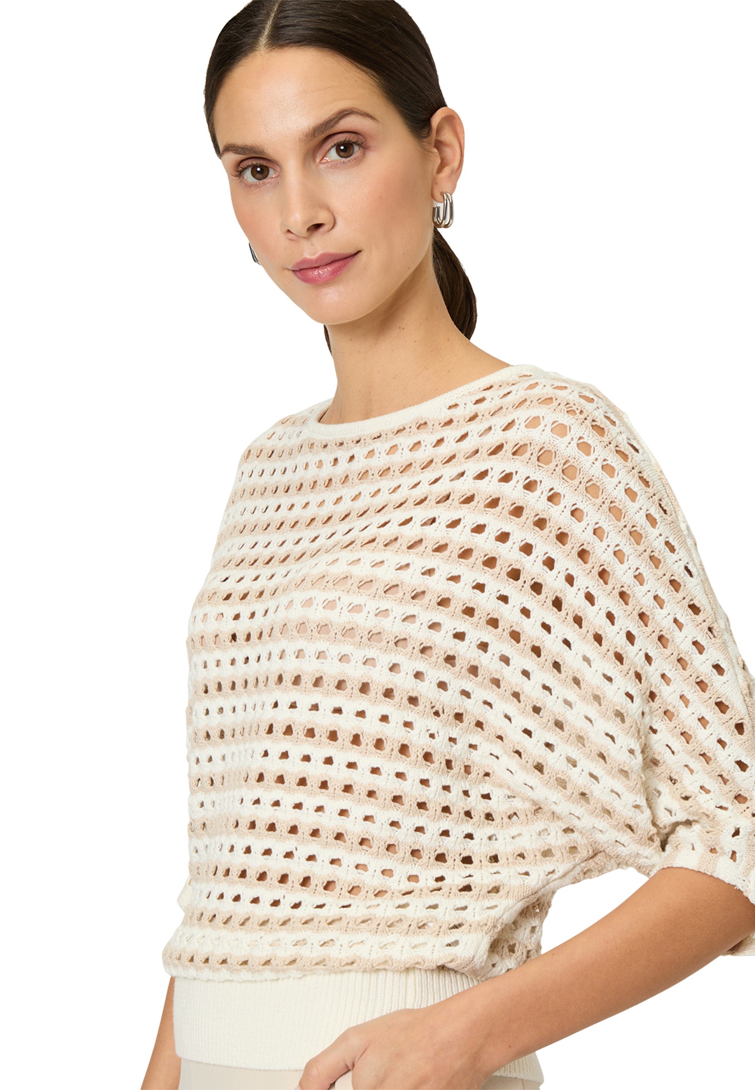 Zero Strickpullover »zero Streifen-Pullover mit Lochmuster«, (1 tlg.), Lochmuster