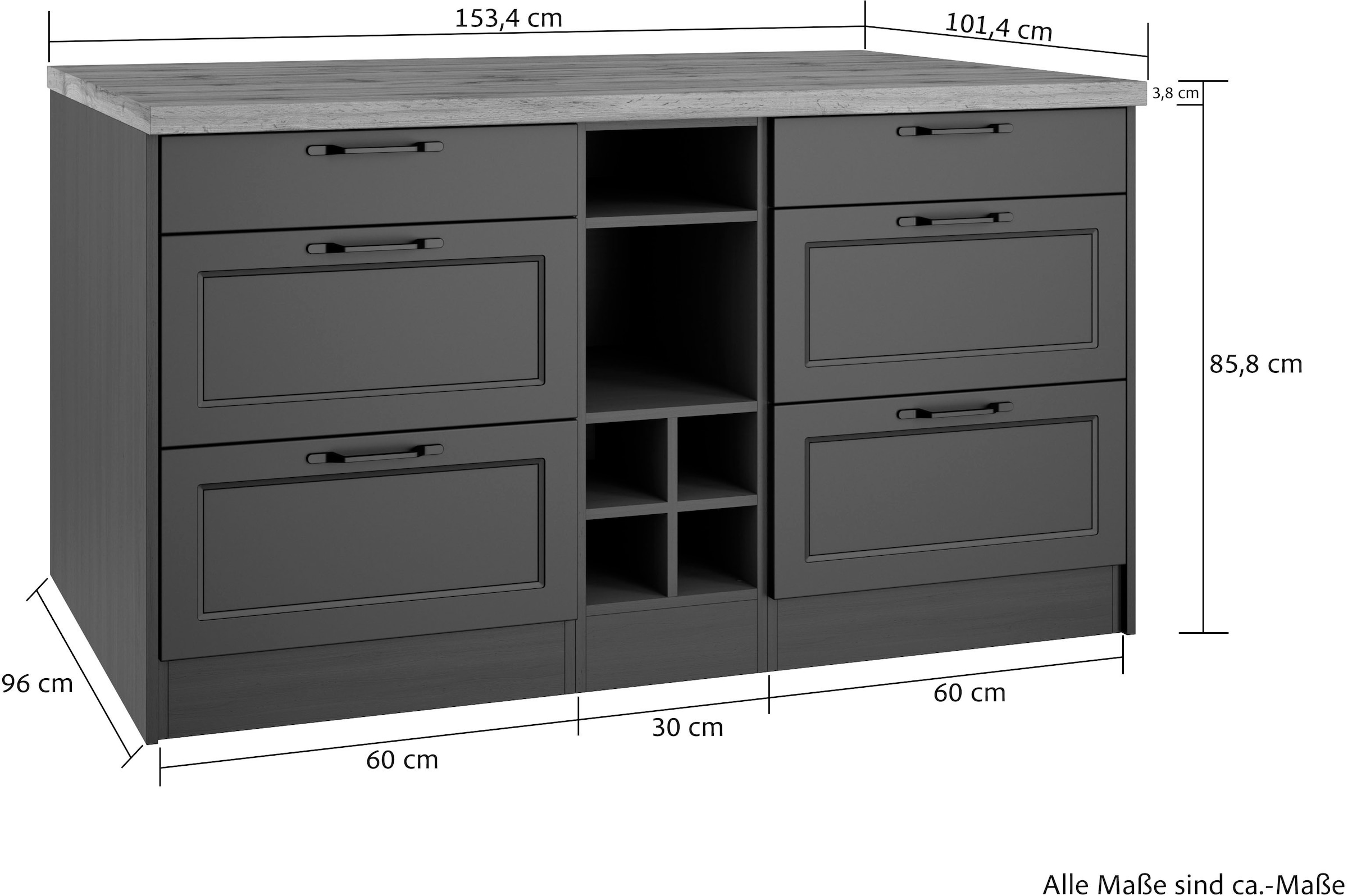 KOCHSTATION Kücheninsel »KS-Lana, Breite 153 cm«, MDF-Fronten, Arbeitsplatte 38mm stark