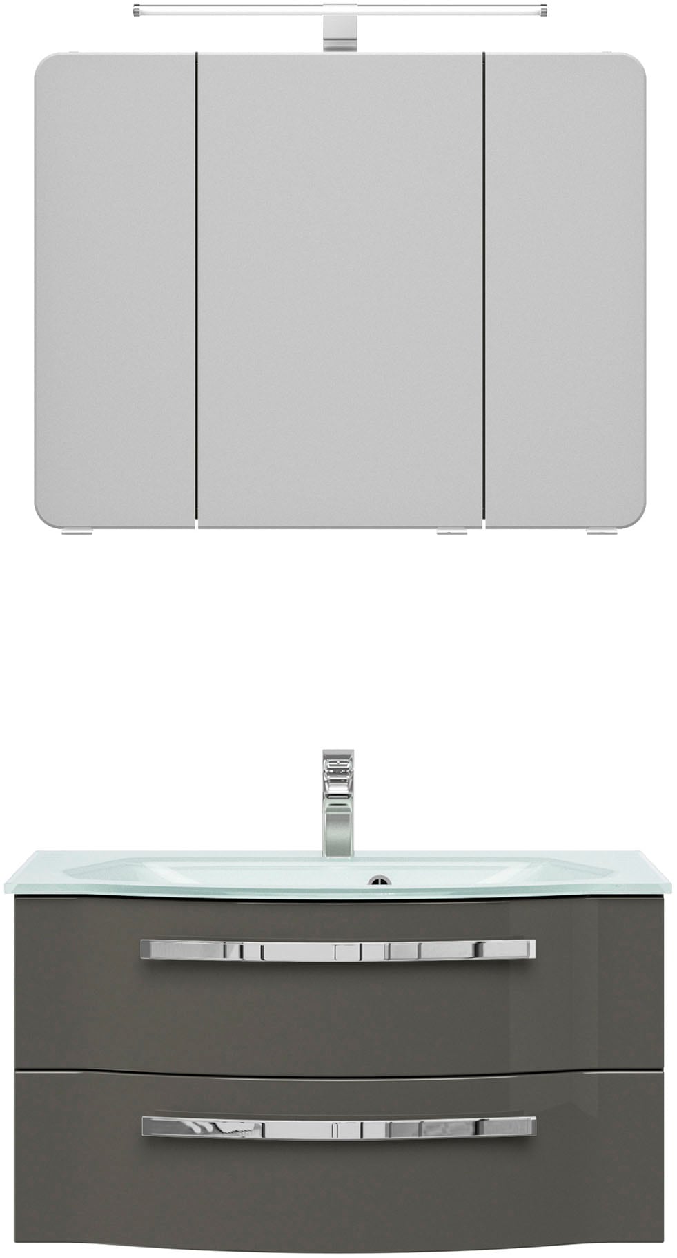 Saphir "Serie 4005, vormontiert, Glaswaschbecken, Spiegelschrank" Set, 3 Stk. tlg.