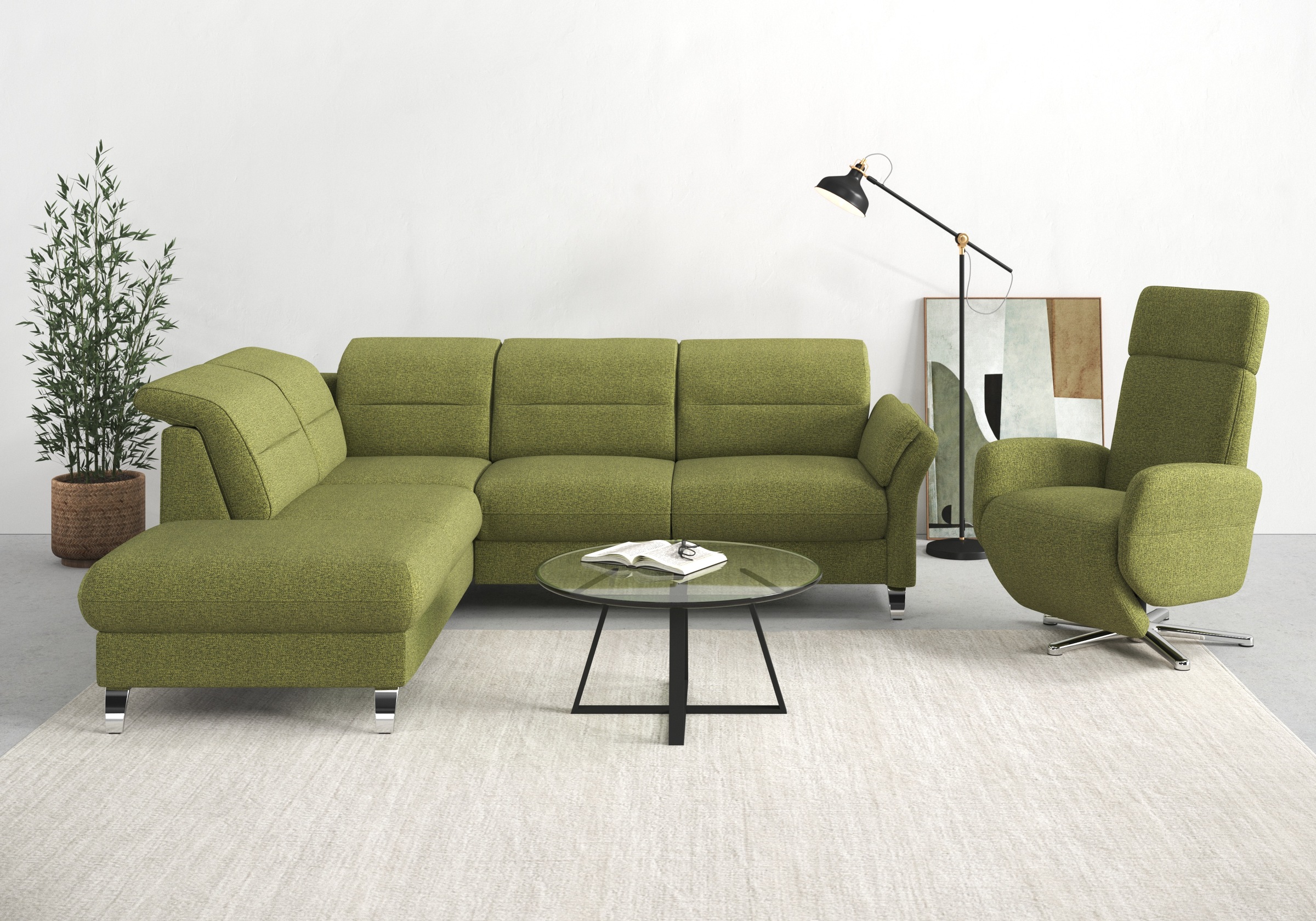 sit&more Ecksofa "Grenoble L-Form mit Federkern" wahlweise mit Schlaffunktion, Bettkasten, Arm- und Kopfteilverstellung