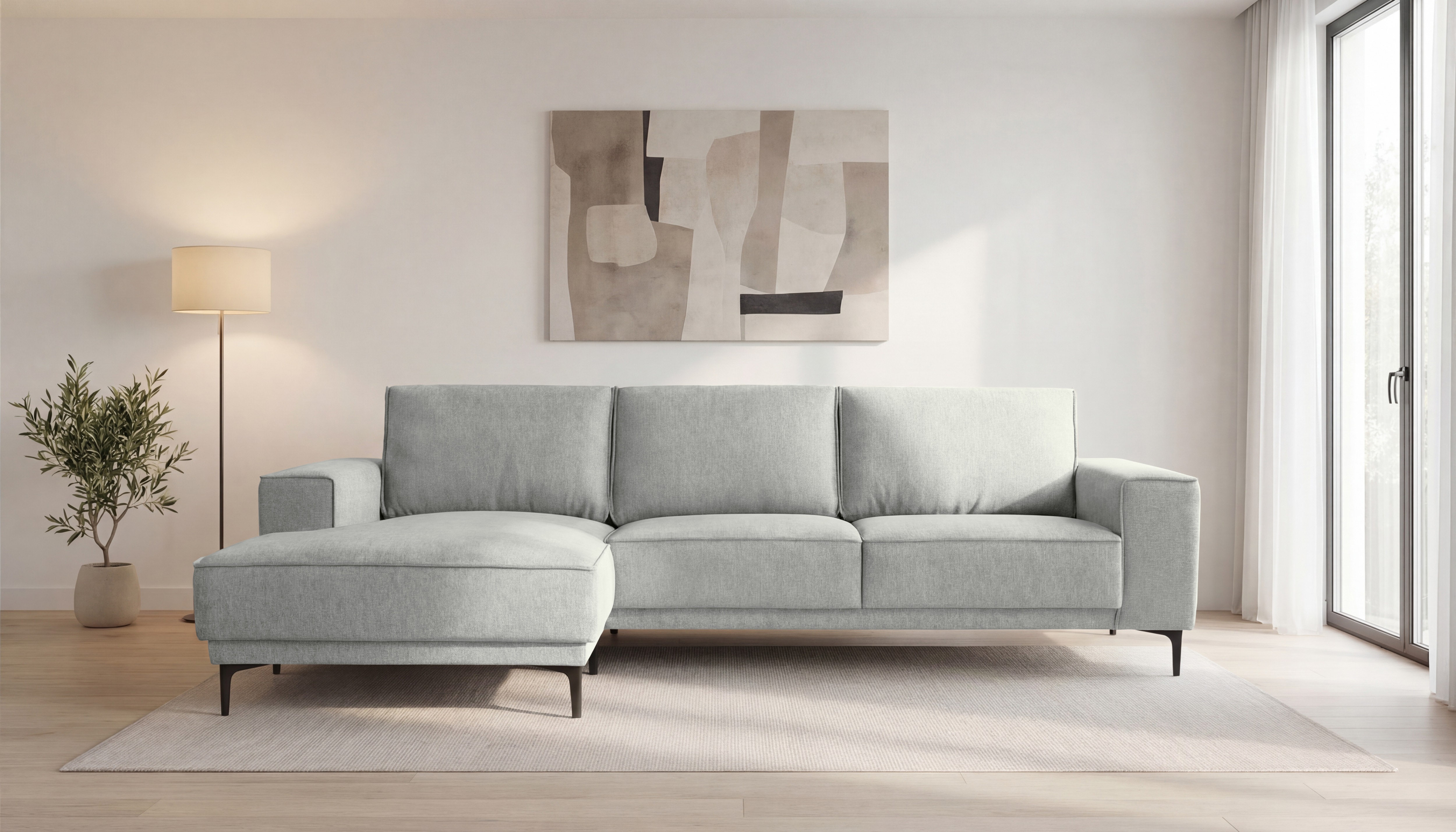 OTTO home Ecksofa "OLAND Struktur L-Form, B: 280 cm, Skandi-Design" L-Form, 280 cm, Wellenunterfederung, Skandi-Design, Metallfüße