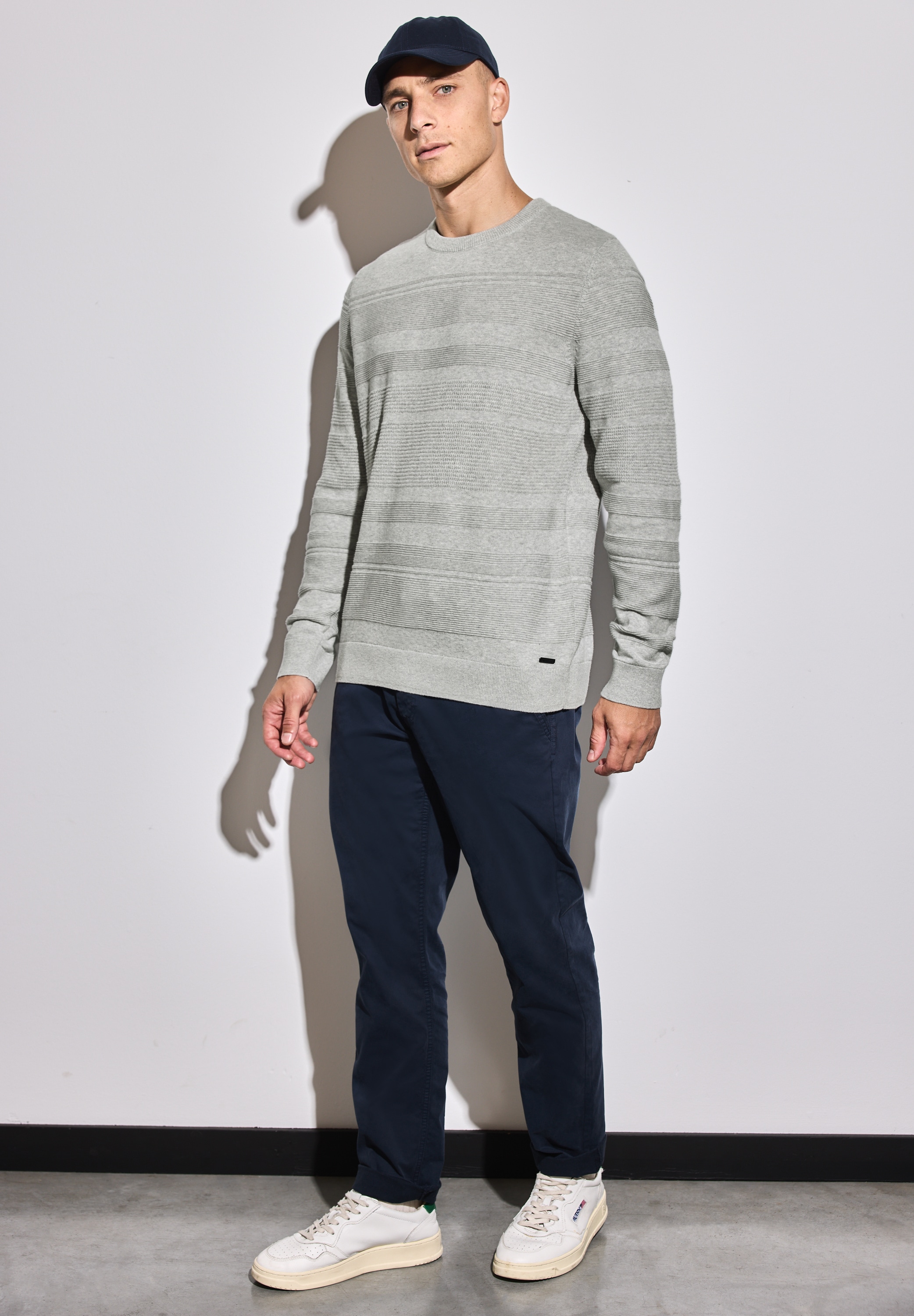 STREET ONE MEN Rundhalspullover, aus reiner Baumwolle
