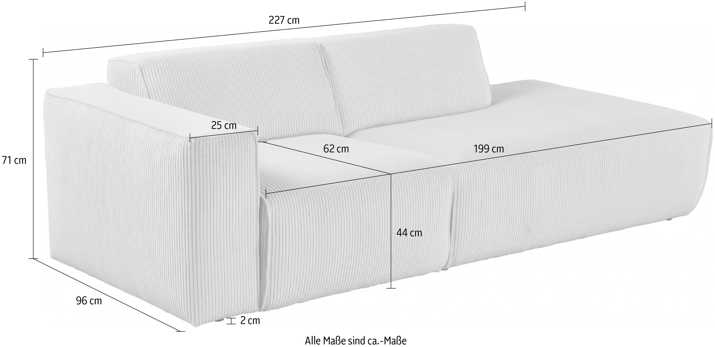 andas 2-Sitzer »Noord, 227cm,«, mit Kedernaht, Cord, Luxus-Microfaser, Struktur, Struktur grob