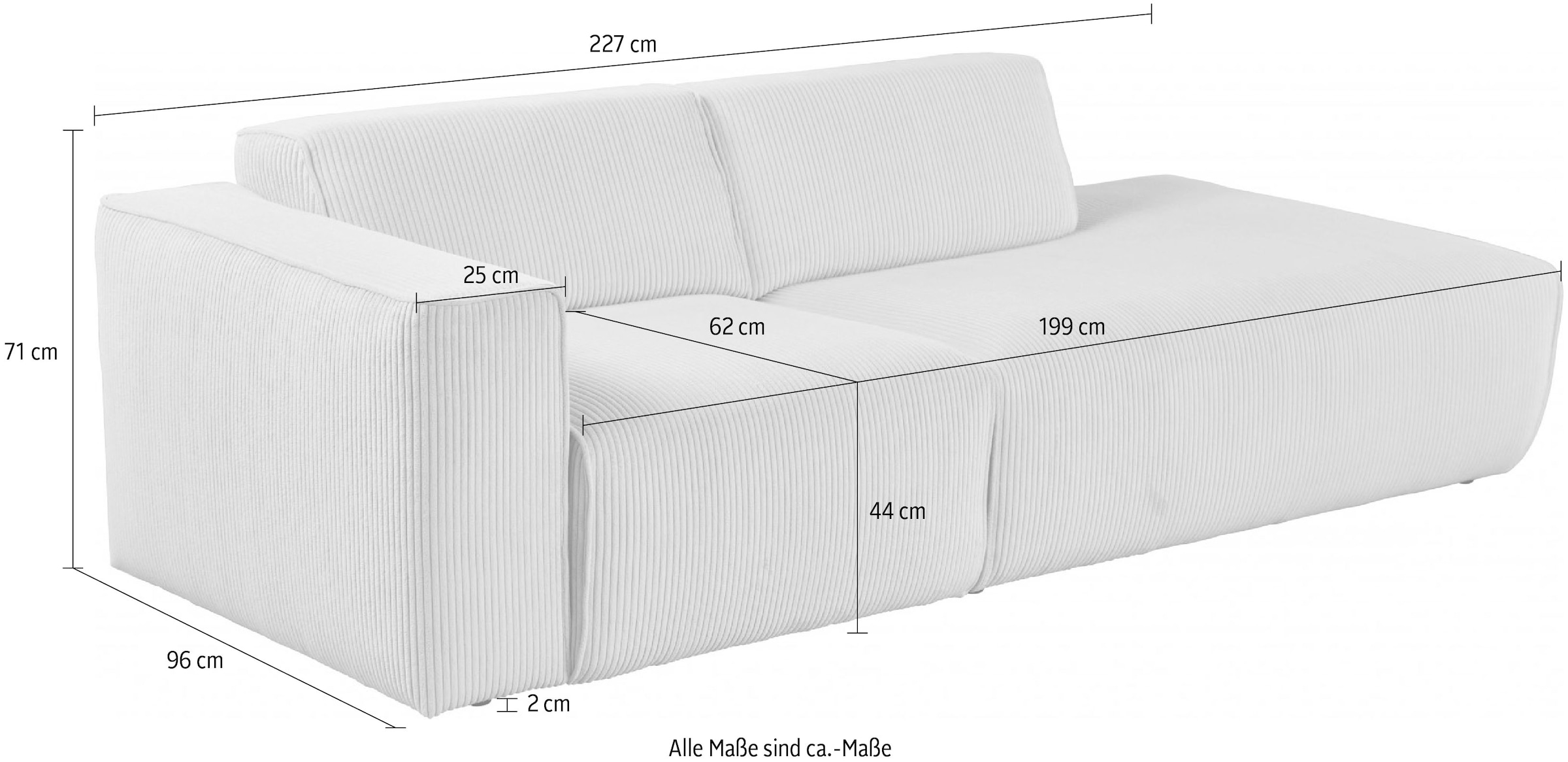 andas 2-Sitzer »Noord«, mit Kedernaht, Breite 227 cm, Cord, Struktur