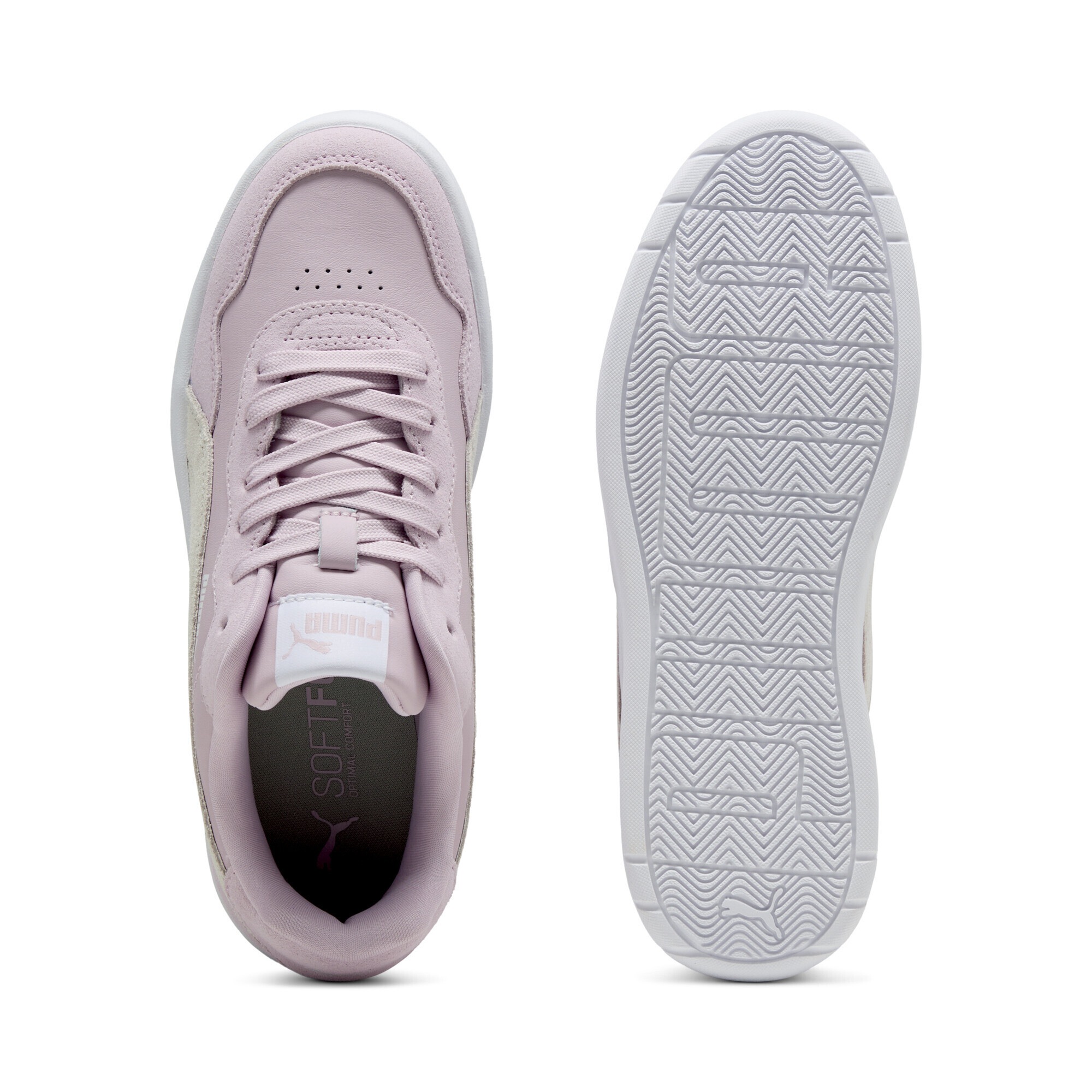 Sneaker PUMA "Court Lally Skye Suede Sneakers Damen", Damen, Gr. 41, weiß (rose mauve weiß pink), Obermaterial: Textil, Synthetik, Kuhleder, Leder; Futter: Textil; Innensohle: Textil; Laufsohle: Gummi, Schuhe Sneaker 3