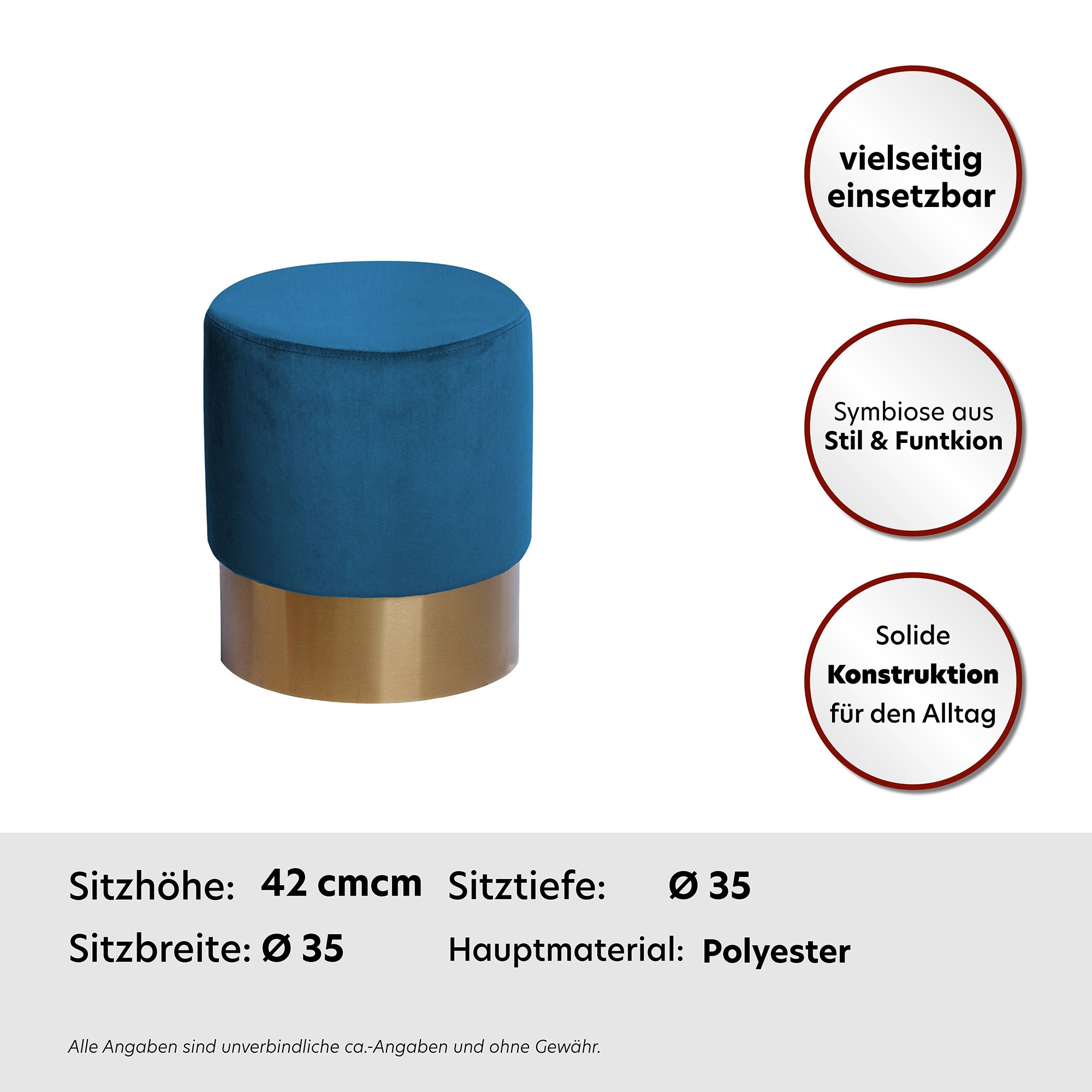 Kayoom Hocker »Nano 110, Hocker in stilvollem Design, runde Form, mit Fuß aus Metall«, (1 St.), Golz Akzente, mit pflegeleichtem Stoffbezug, runde Form