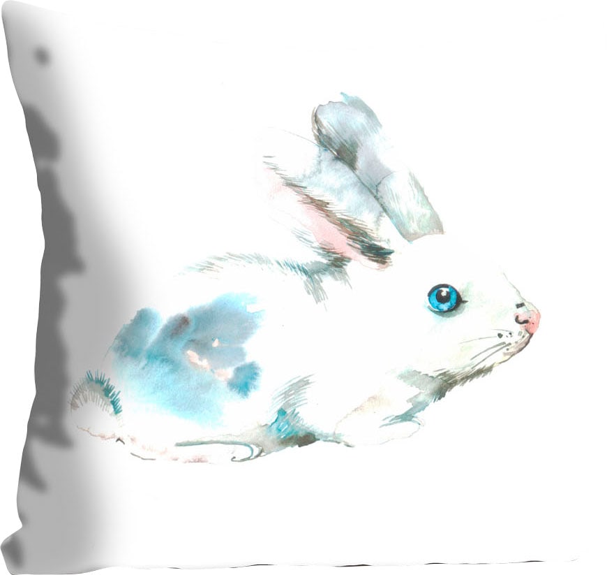 queence Dekokissen "Ezzo" mit einem blauen Hasen günstig online kaufen