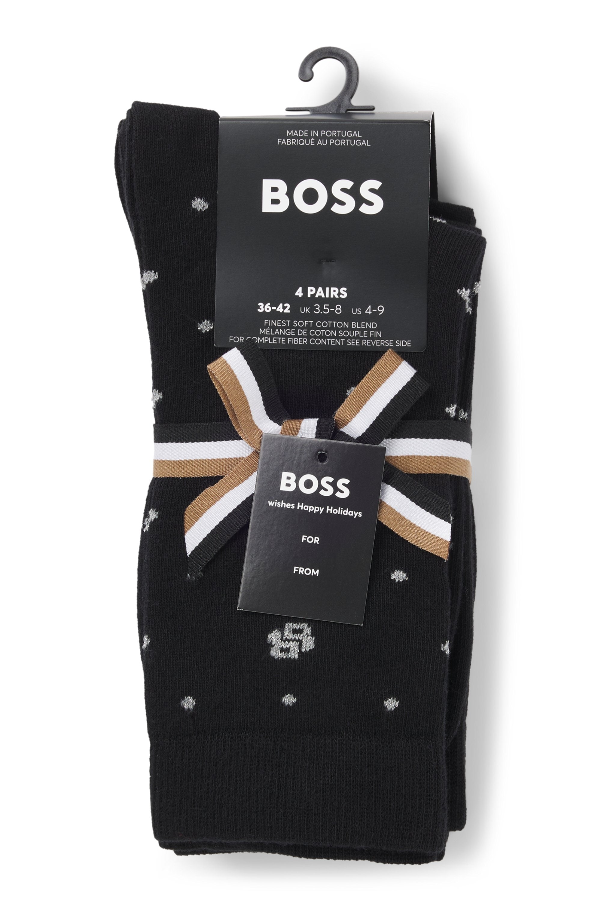 BOSS Socken »4P RS GiftShine« 4 Paar tlg. verstärkte Fersen- und Zehennaht, Rippbündchen