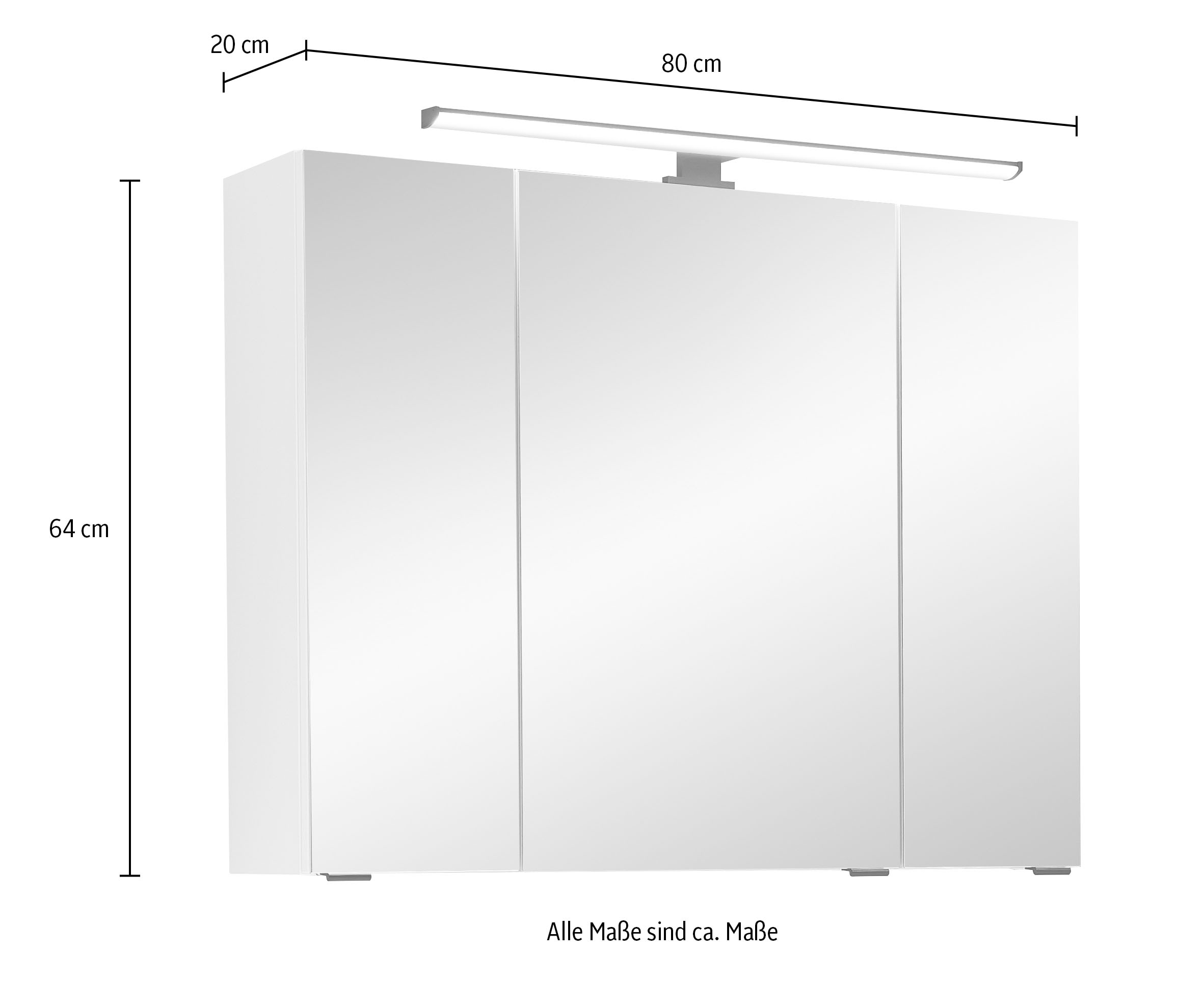 Saphir Badezimmerspiegelschrank »Quickset 500, 3 Türen, 80cm breit, LED-Aufsatzleuchte« inkl. Schalter und Steckdose