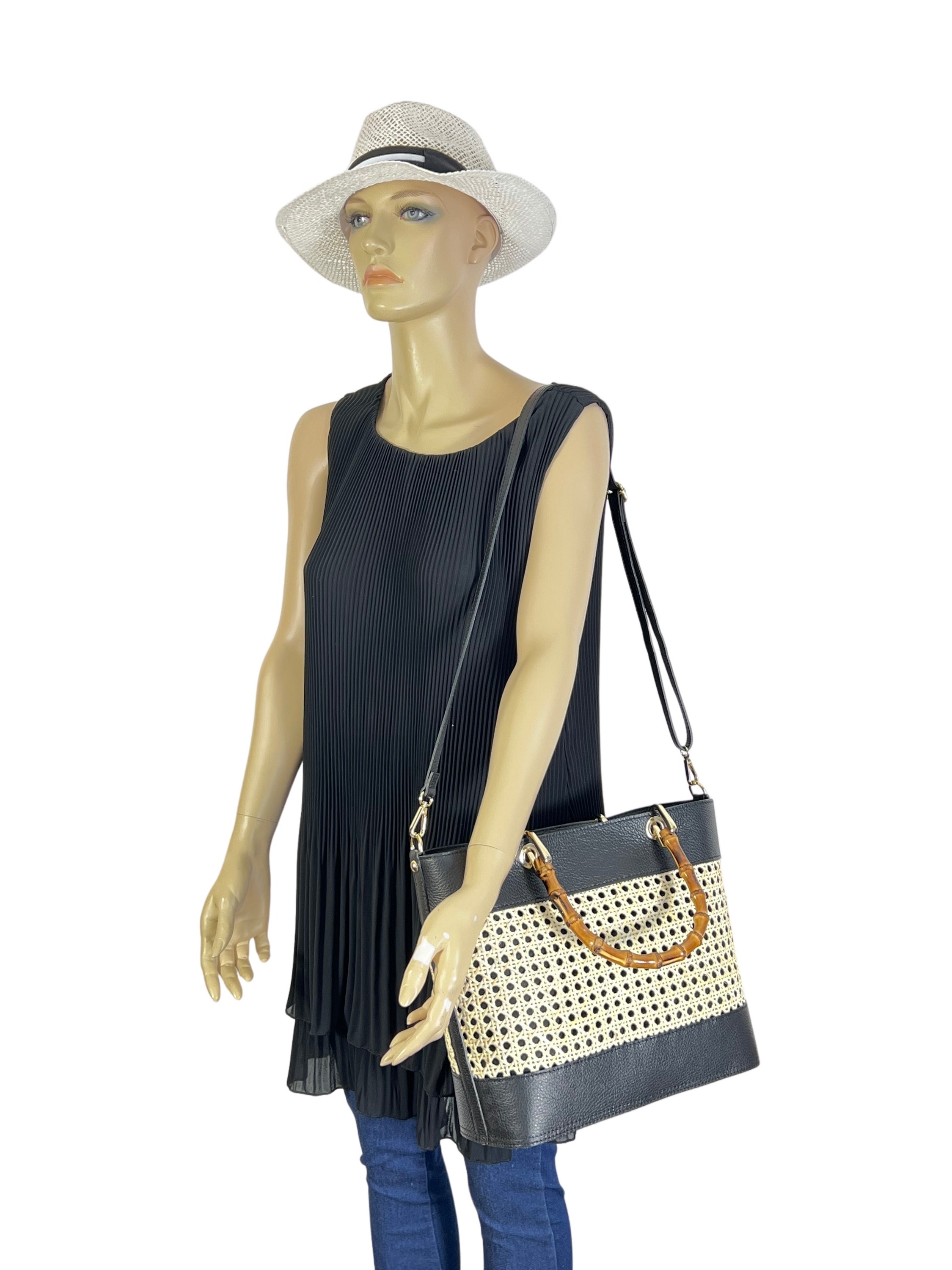 COLLEZIONE ALESSANDRO Schultertasche »Havanna«, aus Rindsleder, mit echtem Bast
