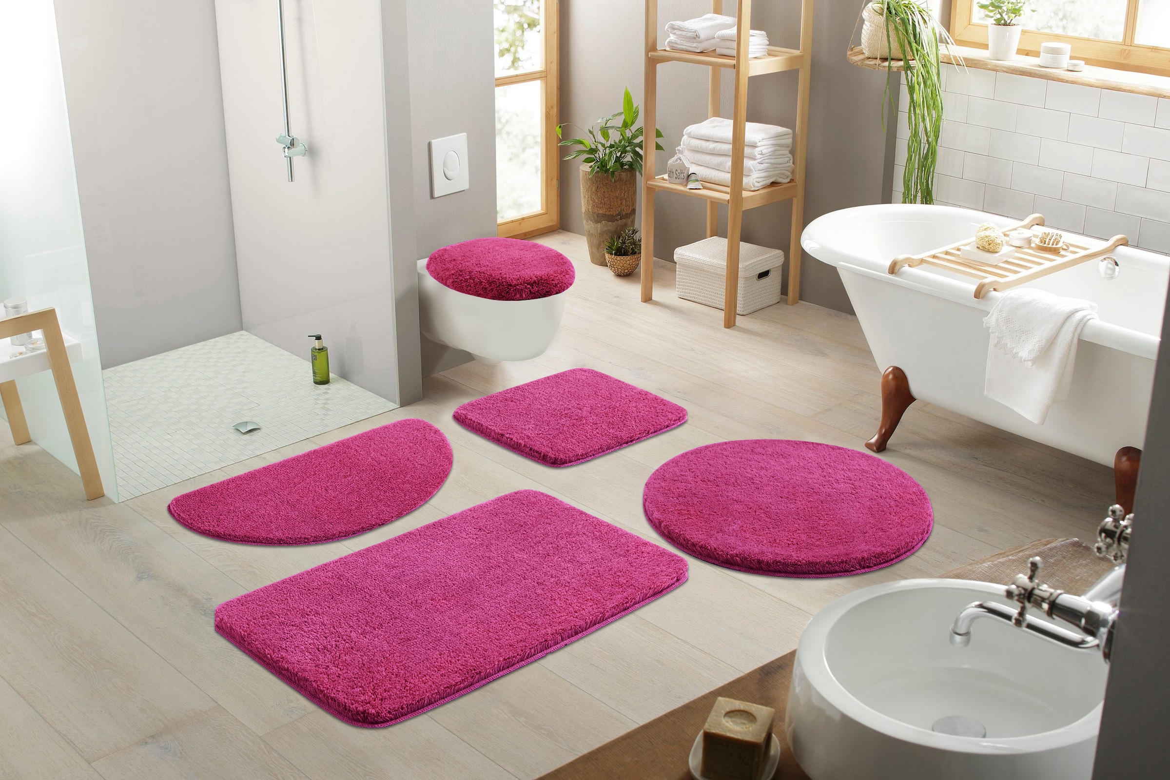 my home Badematte »Merida«, Höhe 32 mm, rutschhemmend beschichtet, fußbodenheizungsgeeignet-schnell trocknend-strapazierfähig, Badteppich, Uni Farben, rechteckig, rund & als 2-tlg. Set erhältlich