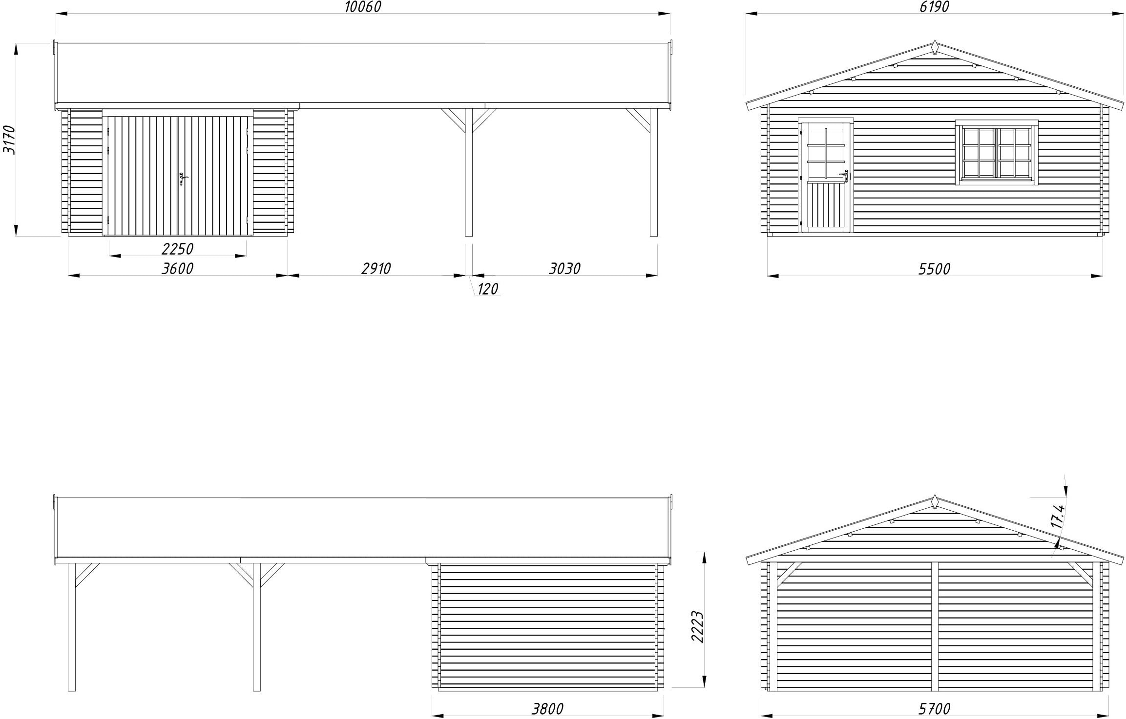 Palmako Garage »Roger, mit Holztor« BxTxH: 1006x619x316 cm