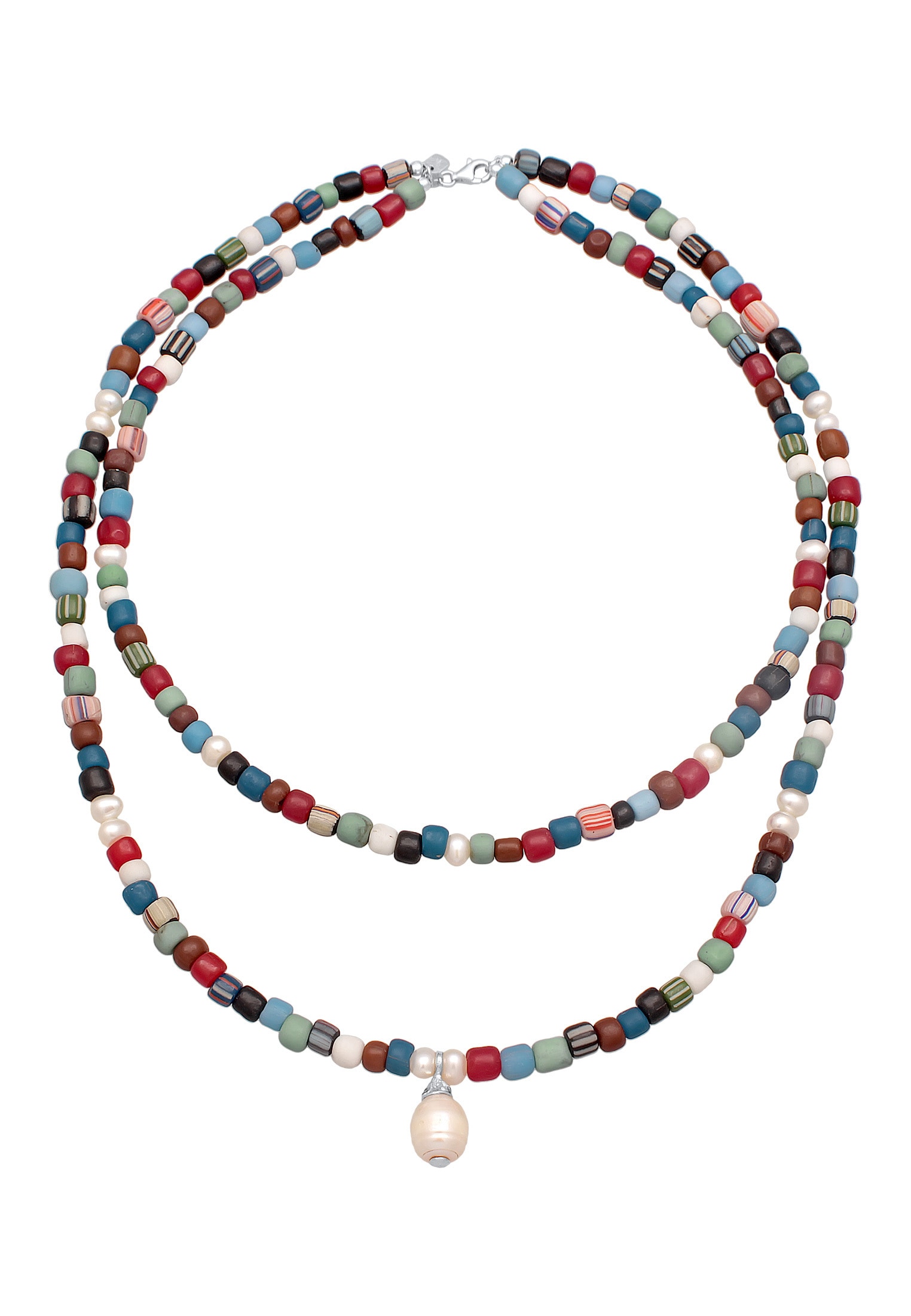 Kuzzoi Silberkette »Halskette Glas Beads Layer Bunt Süßwasserperlen 925 Silber«
