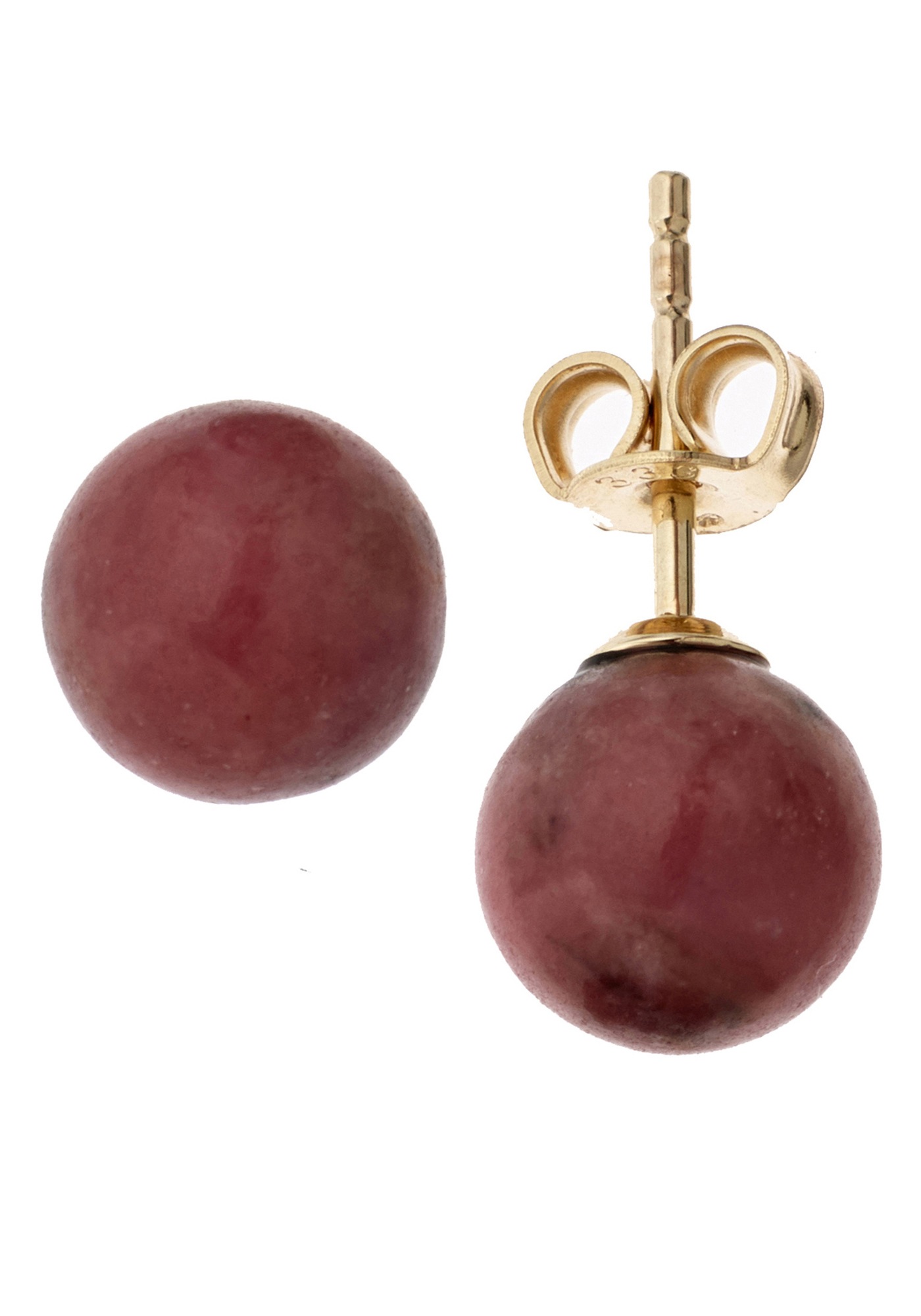 Paar Ohrstecker JOBO "Kugel Ohrringe 8 mm dunkelrot", rot, Ohrringe, Damen, 8mm, Gelbgold 333, 333 Gold mit Rhodonit