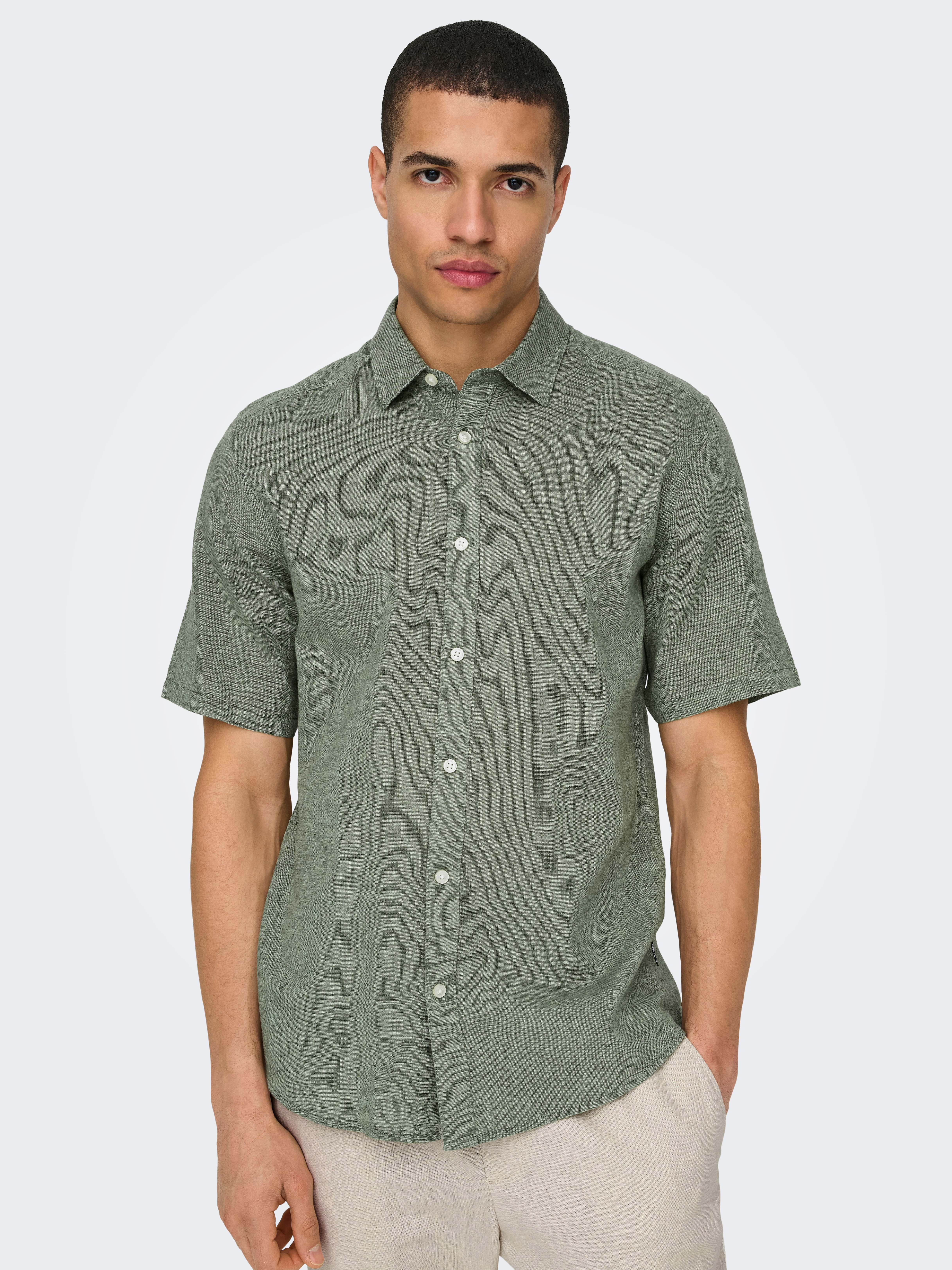 ONLY & SONS Kurzarmhemd "ONSCAIDEN SS SOLID LINEN SHIRT NOOS" Baumwollmischung mit Leinen, slim fit