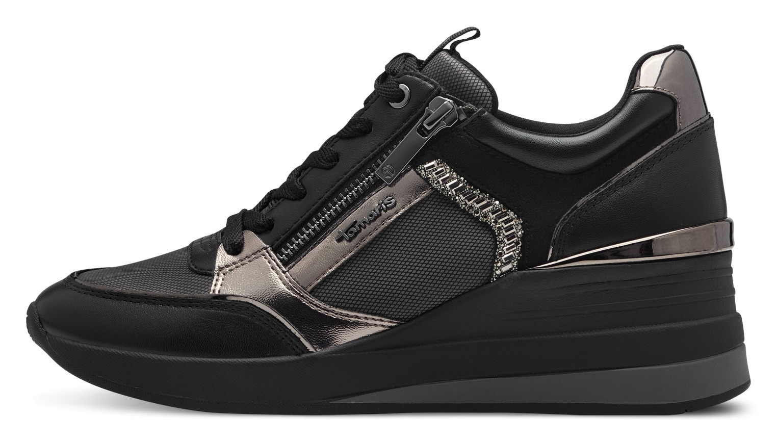 Tamaris Keilsneaker, Freizeitschuh, Halbschuh, Schnürschuh mit Schmucksteinen
