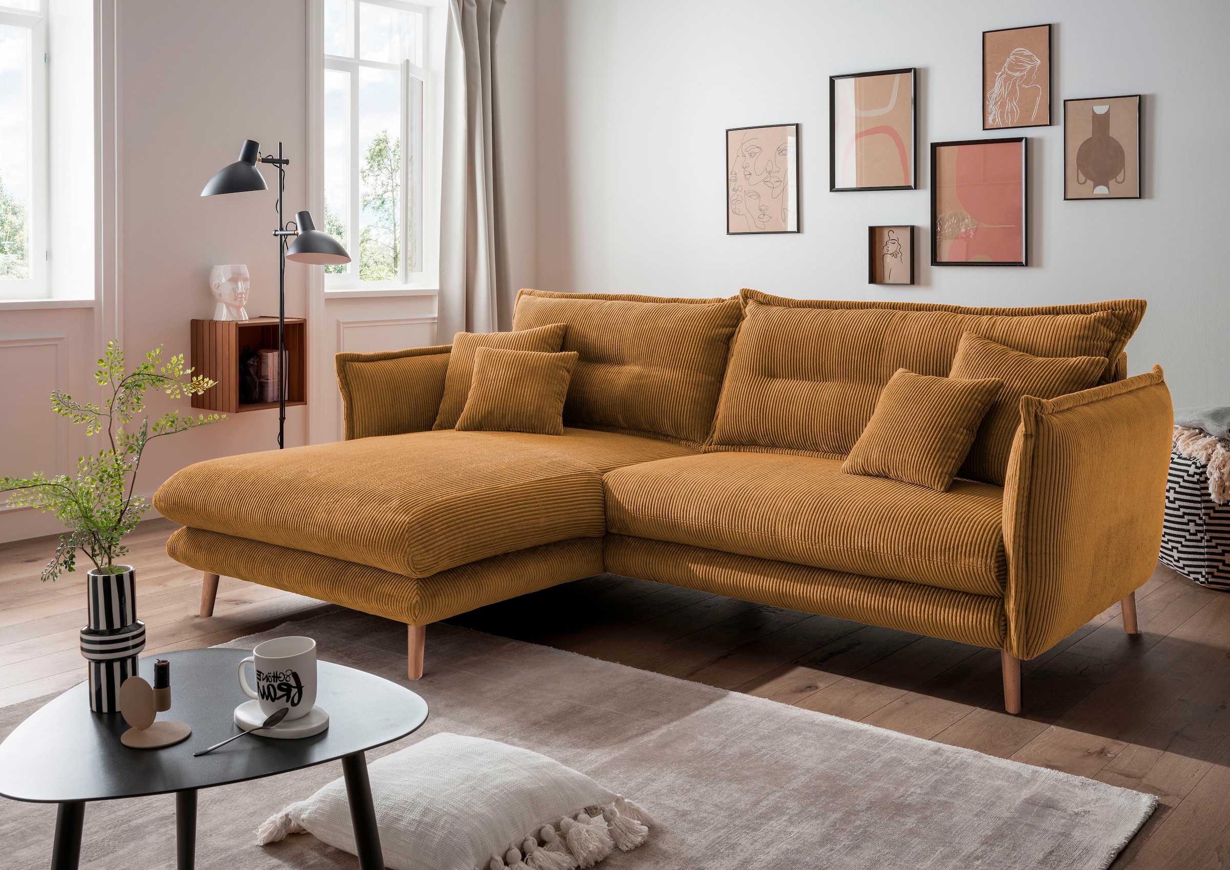 Home affaire Ecksofa "Levke, 255 x 180 cm, modern und bequem" zwei verschiedene Fußfarben wählbar