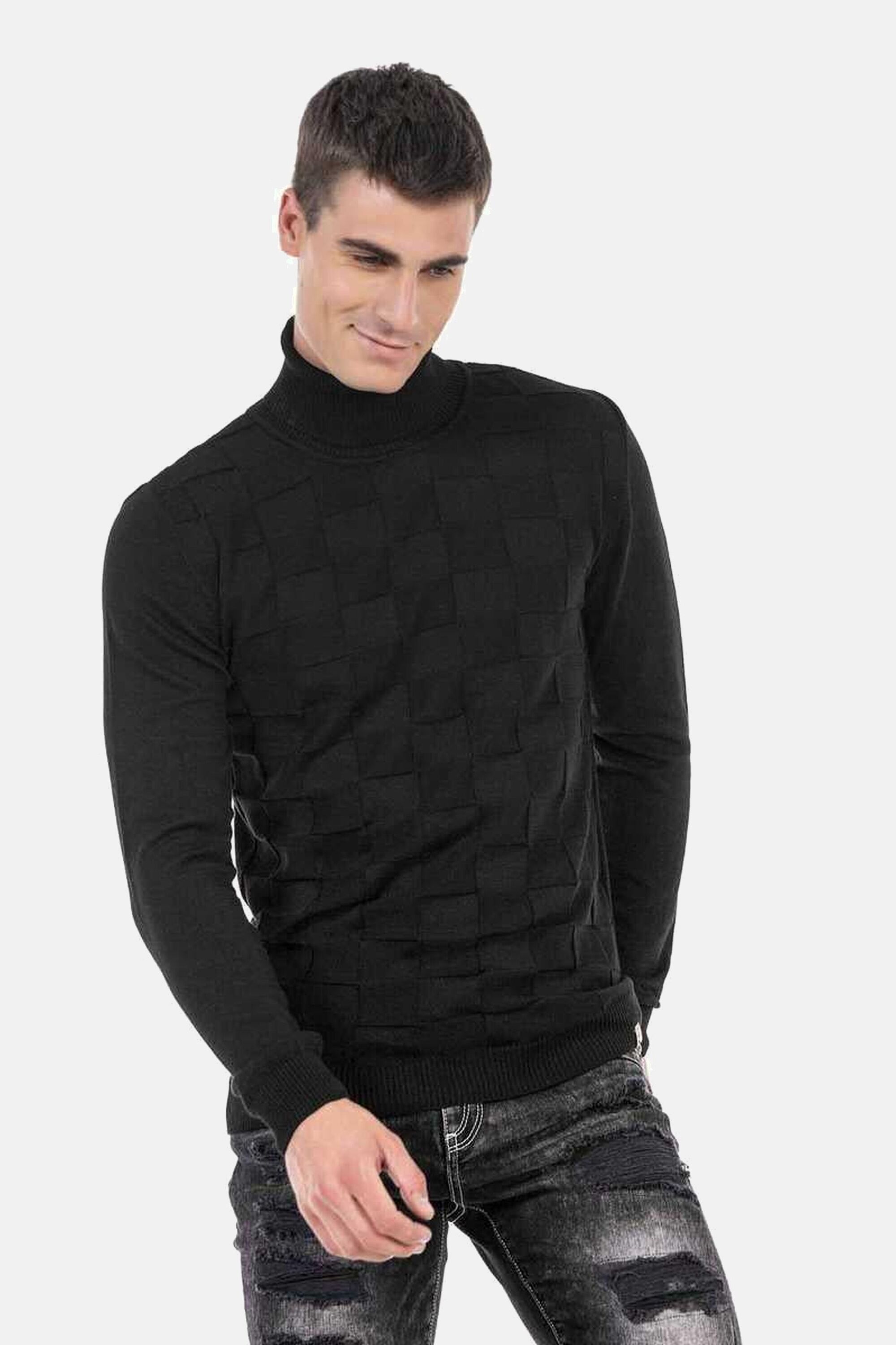 Thumbnail - Cipo & Baxx Rollkragenpullover "Pullover", mit kariertem Strickmuster, CP241