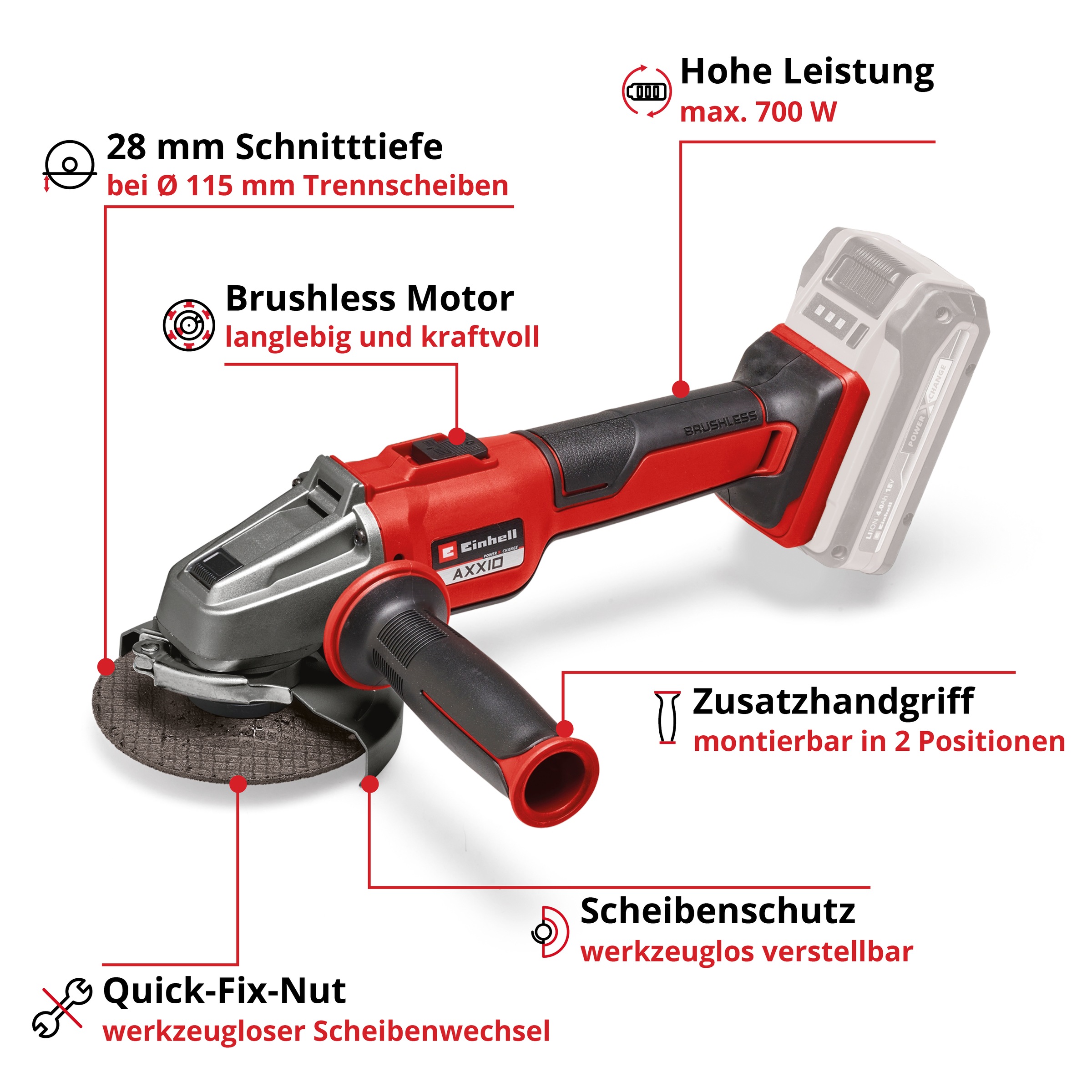 Einhell Akku-Winkelschleifer »AXXIO 18/115 Q«, (1 tlg.), ohne Akku und Ladegerät