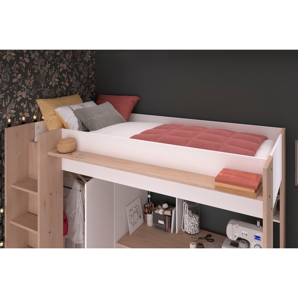 Parisot Hochbett »Heavy«, ALL-IN-ONE, mit Kleiderschrank, Schreibtisch, Leiter, Stauraum