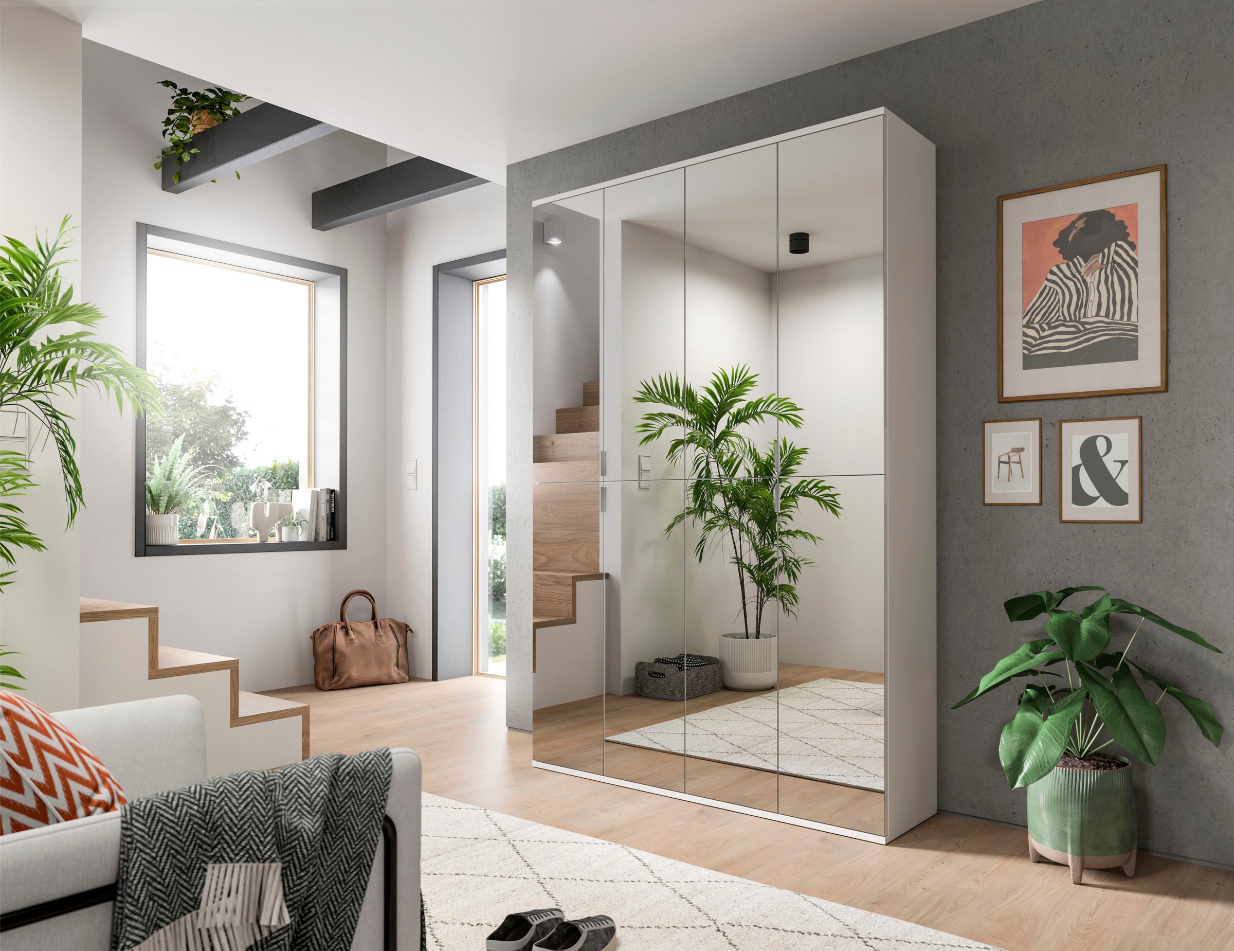 Home affaire Mehrzweckschrank "Trondheim, Höhe 193 cm, 2 Spiegeltüren, 6 Fä günstig online kaufen