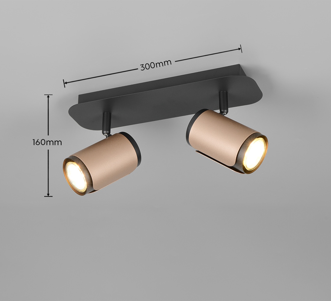 TRIO Leuchten Deckenstrahler »GILLAN, Spot 2-flammig, exkl 2x GU10 max 10W, 30x16x12 cm (B/H/T)«, 2 flammig, Leuchtmittel GU10 | Leuchtmittel wechselbar, als Wandstrahler oder Deckenstrahler montierbar, Spots schwenkbar
