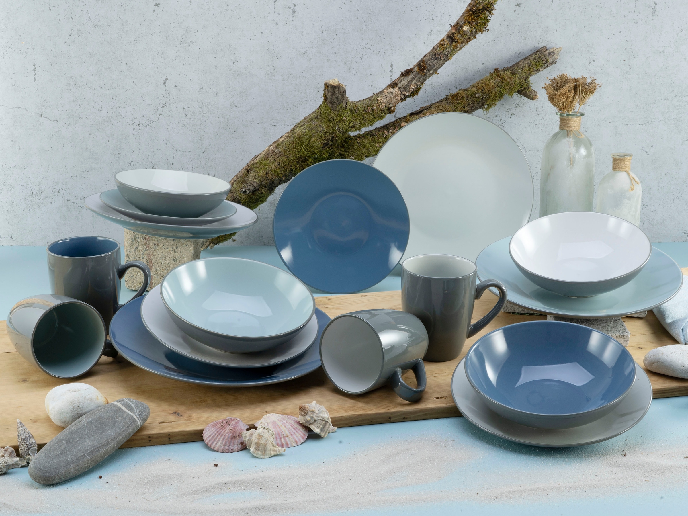 CreaTable Kombiservice »Geschirr-Set Meeresbrise«, (Set, 16 tlg., Kaffeeservice und Tafelservice im Set, für 4 Personen), Service, einzigartige Optik, 16 Teile, für 4 Personen