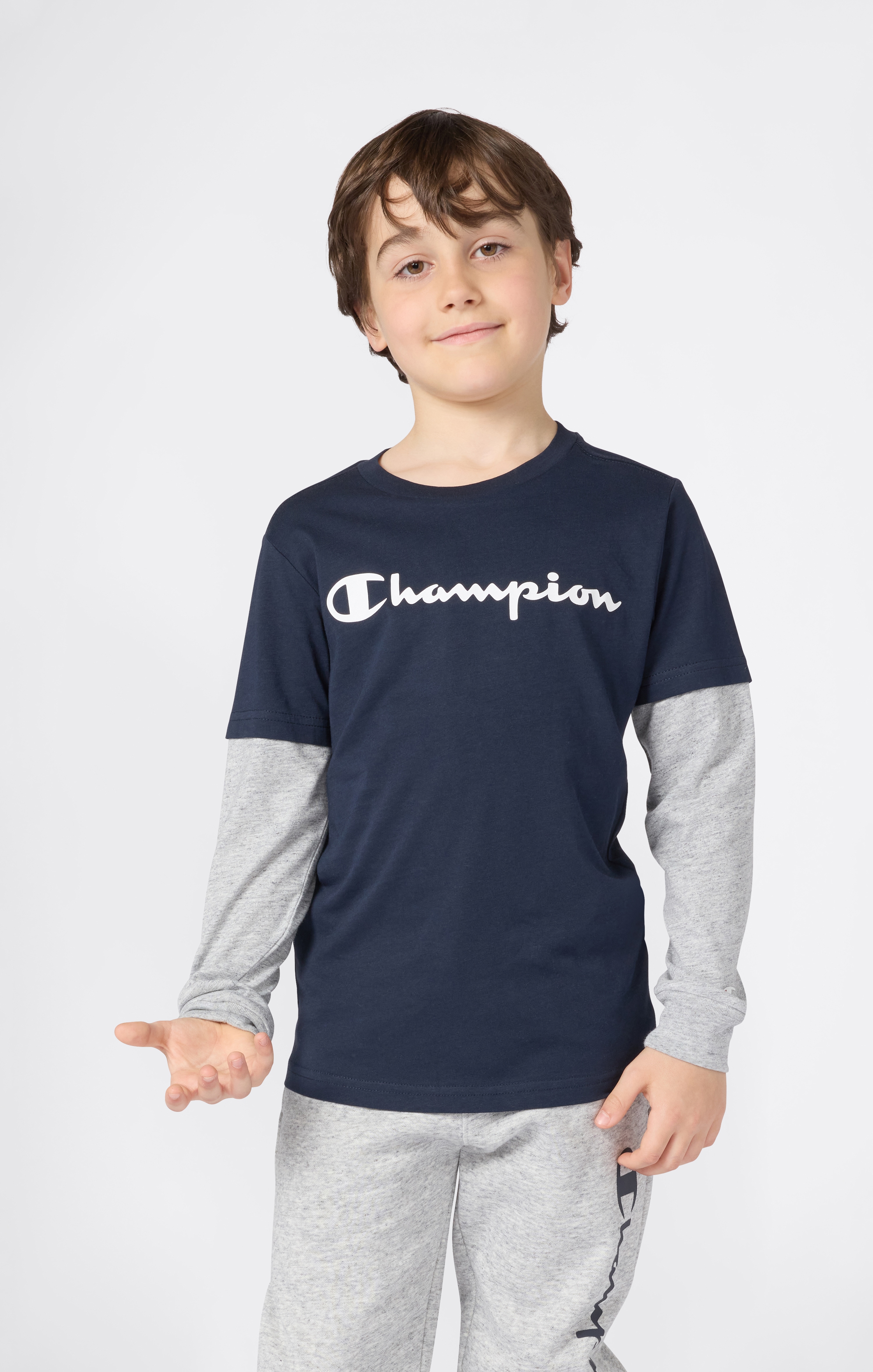 Champion Langarmshirt "SPORTWEAR LONG SLEEVE Standard Fit" für Kinder, mit Rundhalsausschnitt, aus Baumwolle, normale Länge