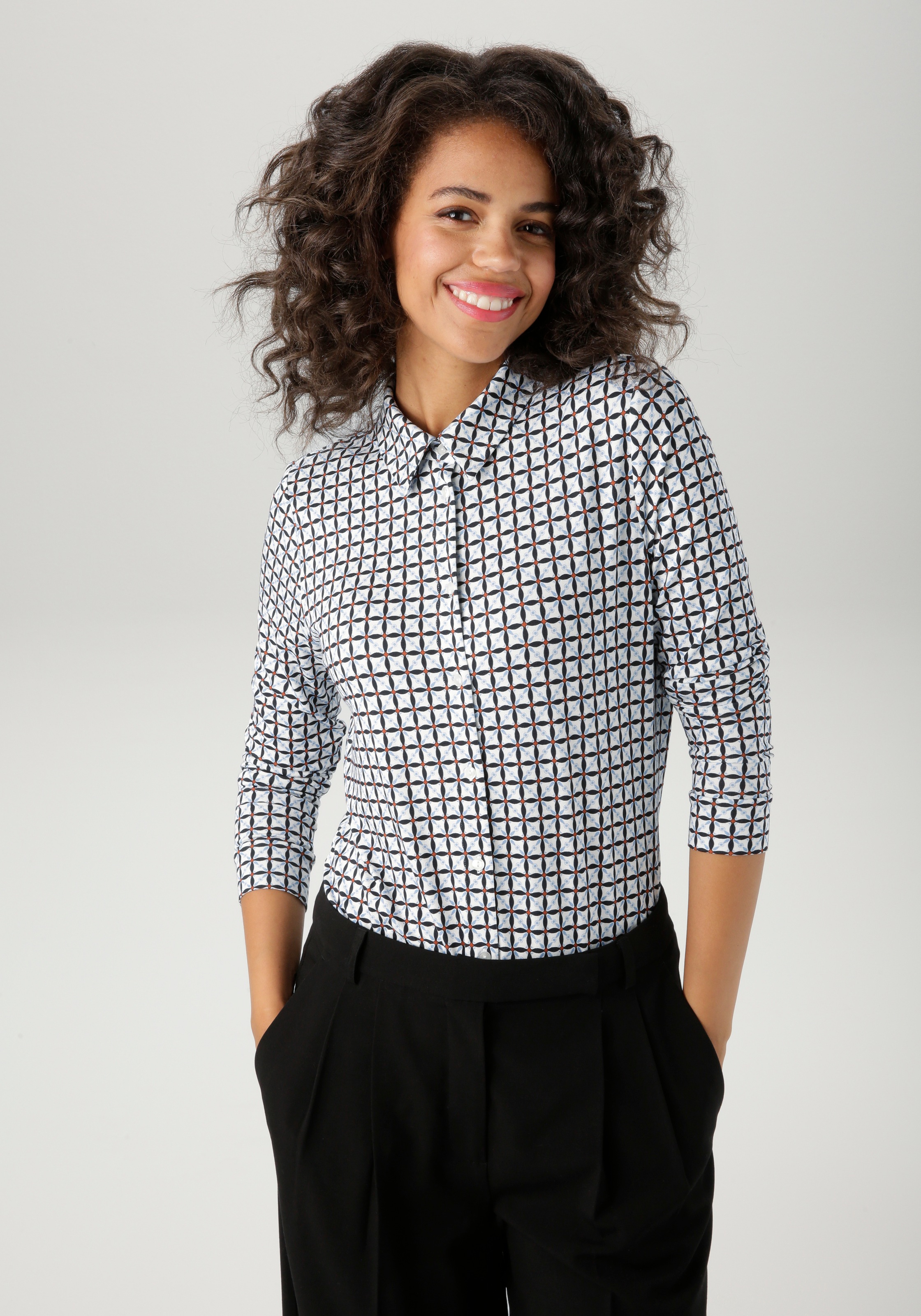 Aniston CASUAL Hemdbluse mit farbharmonischem Retro-Muster günstig online kaufen