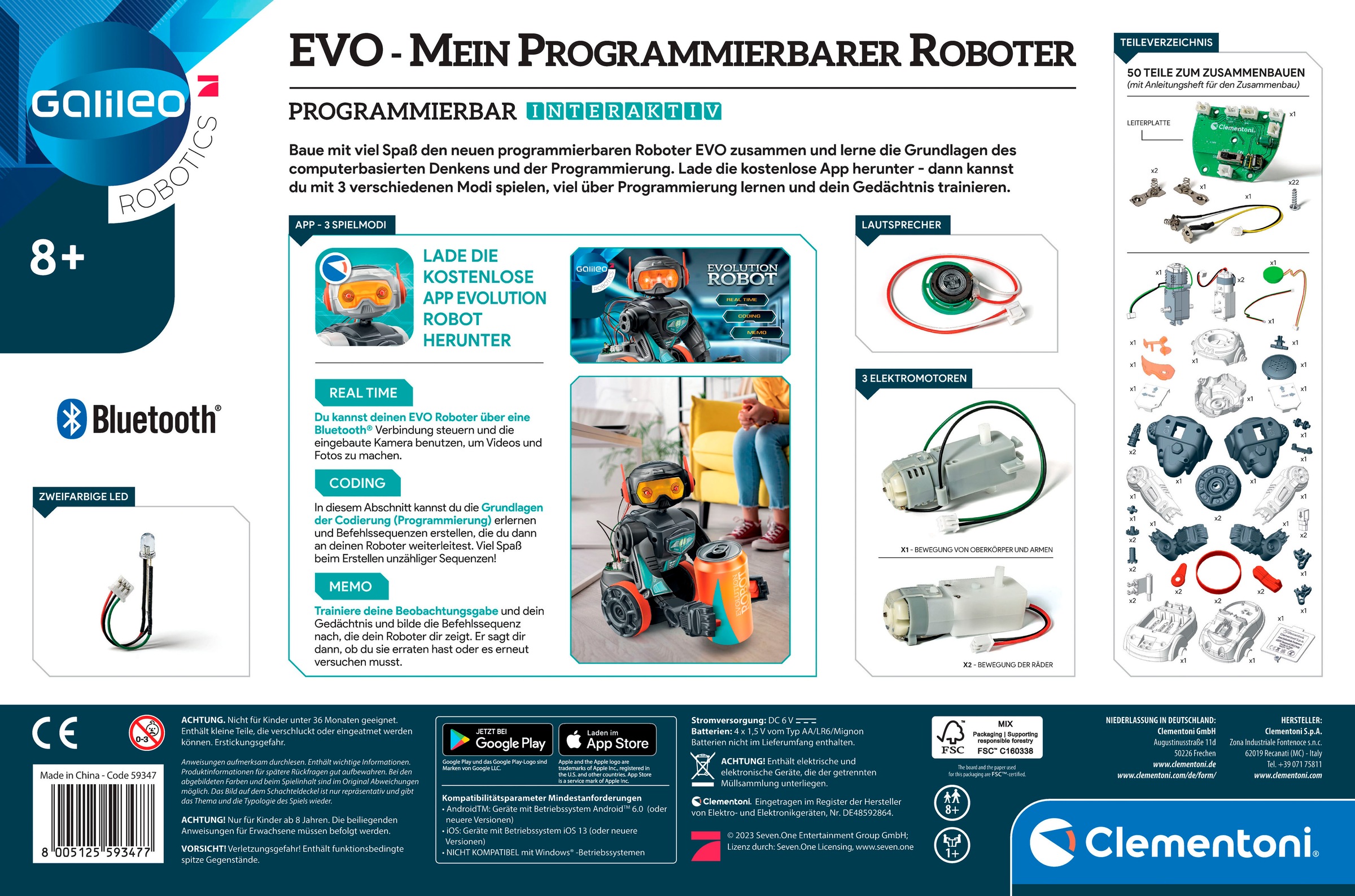 Clementoni® Modellbausatz »Galileo, EVO - Mein programmierbarer Roboter« Made in Europe