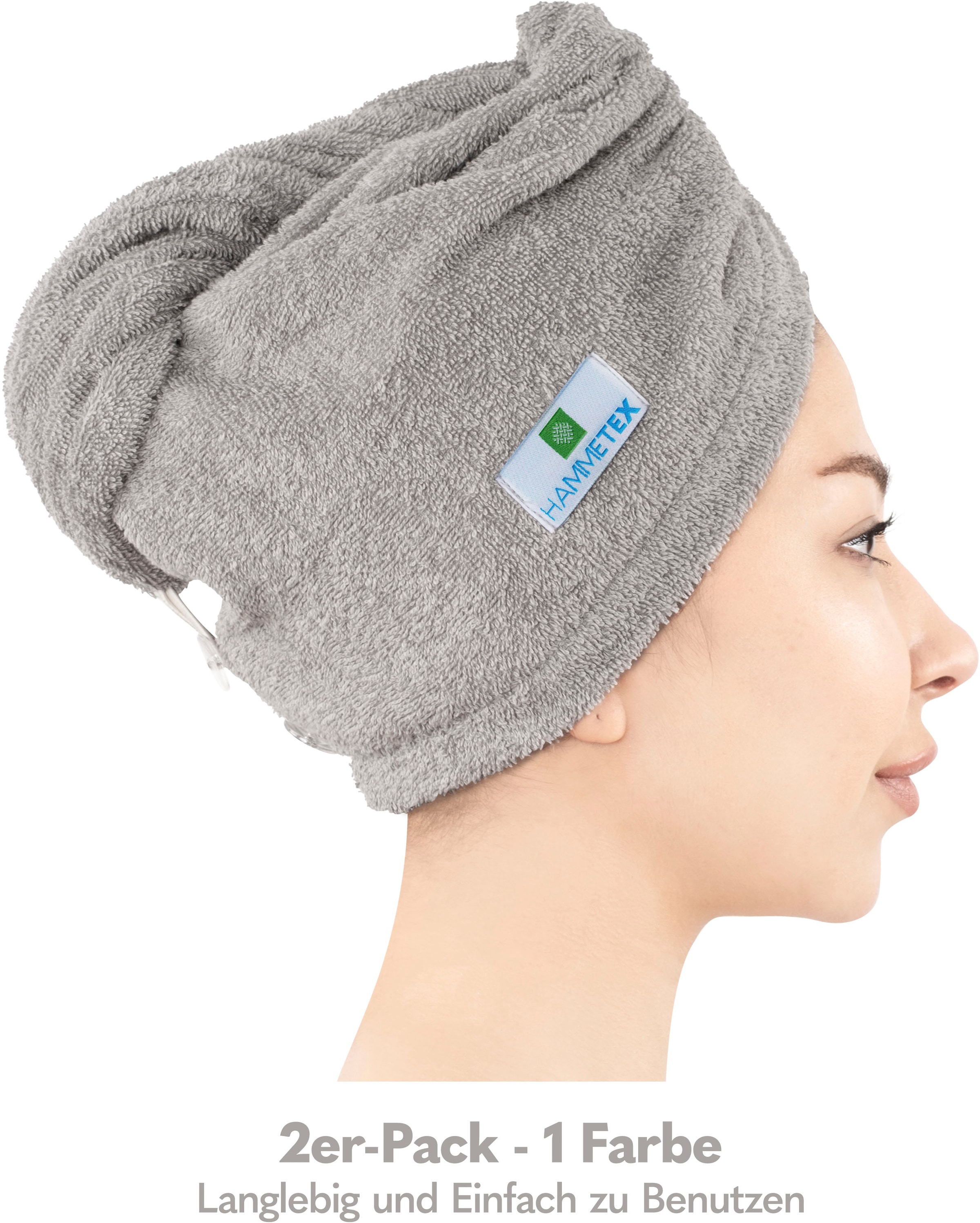 HAMMETEX Turban-Handtuch »2er Set Haarturban Damen, 100% Baumwolle, Flauschig & Schnelltrocknend«, (Set, 2 St., 2), Uni-Farben, weich