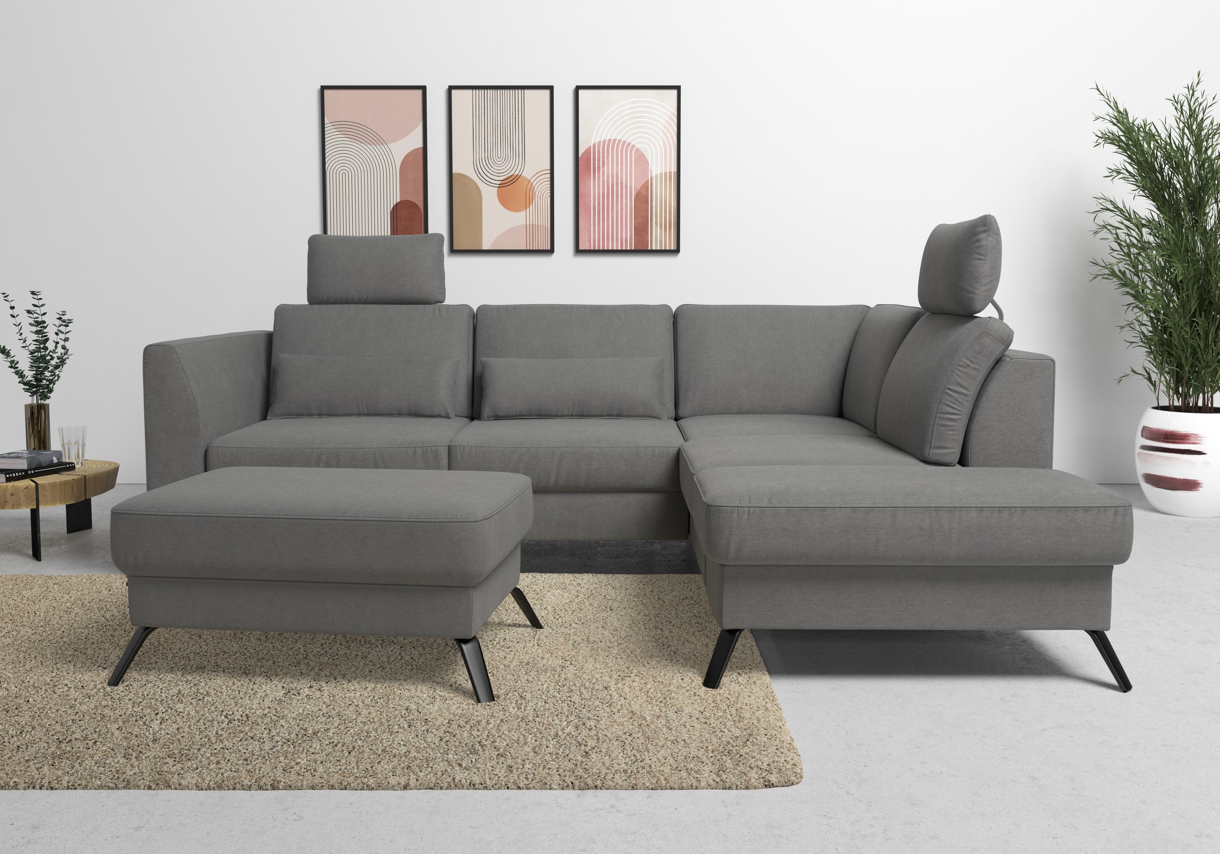 sit&more Ecksofa »Olsen L-Form«, inklusive Sitztiefenverstellung, wahlweise mit Bettfunktion, 15cm hoch