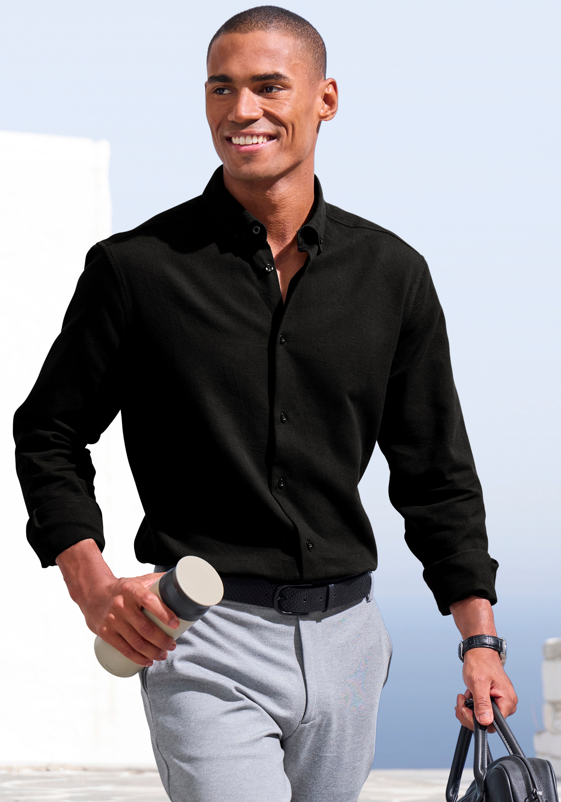 H.I.S Langarmhemd "Regular Fit", in hochwertiger Struktur Optik günstig online kaufen