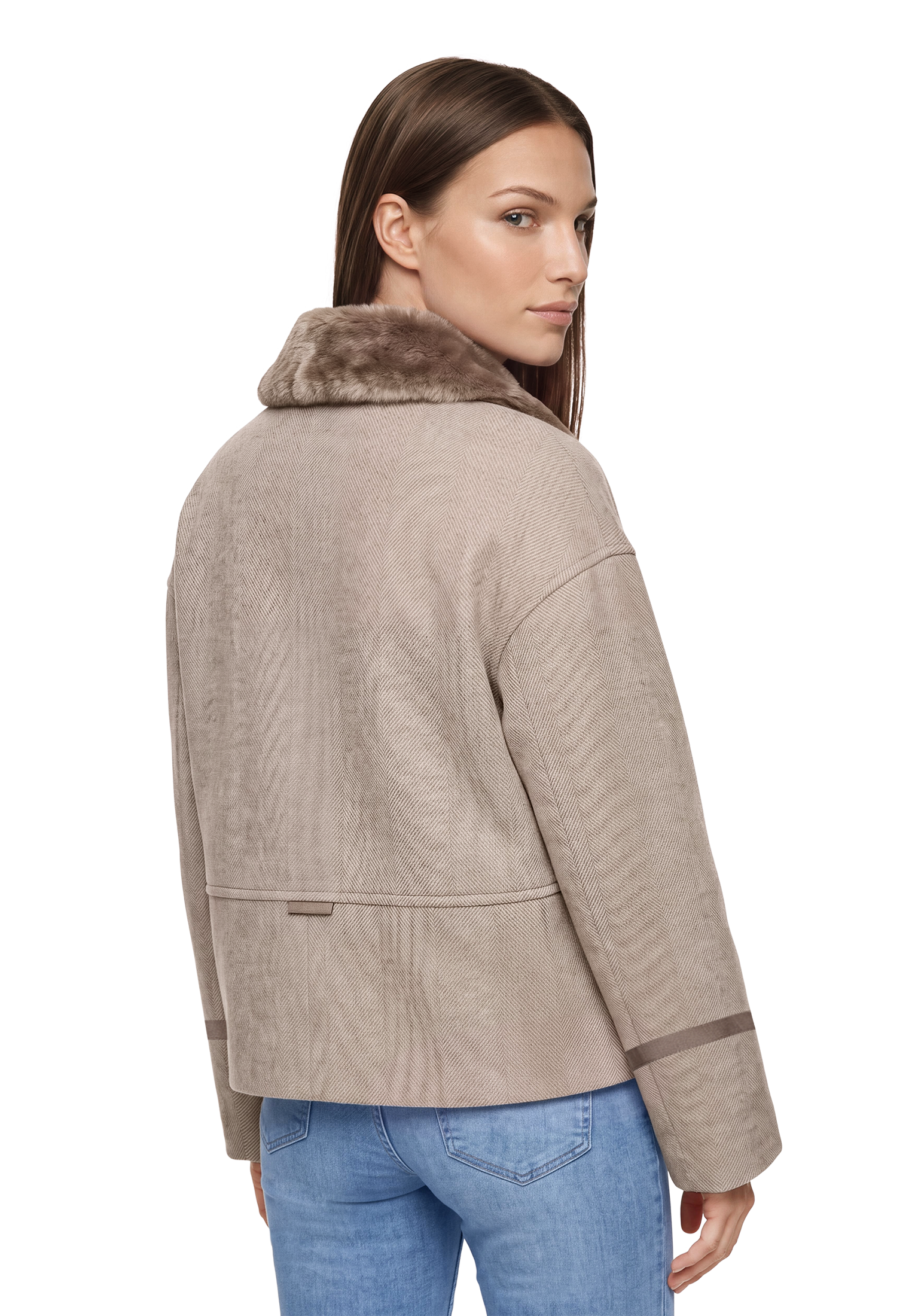 Gil Bret Fellimitatjacke ohne Kapuze mit Reißverschluss und aufgesetzten Fell-Taschen /mit Wolle