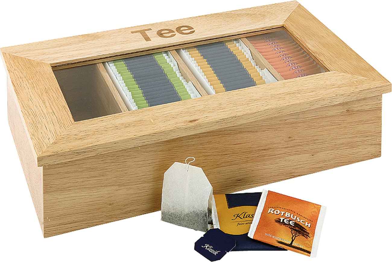APS Teebox, aus Holz, 4 Kammern, hellbraun