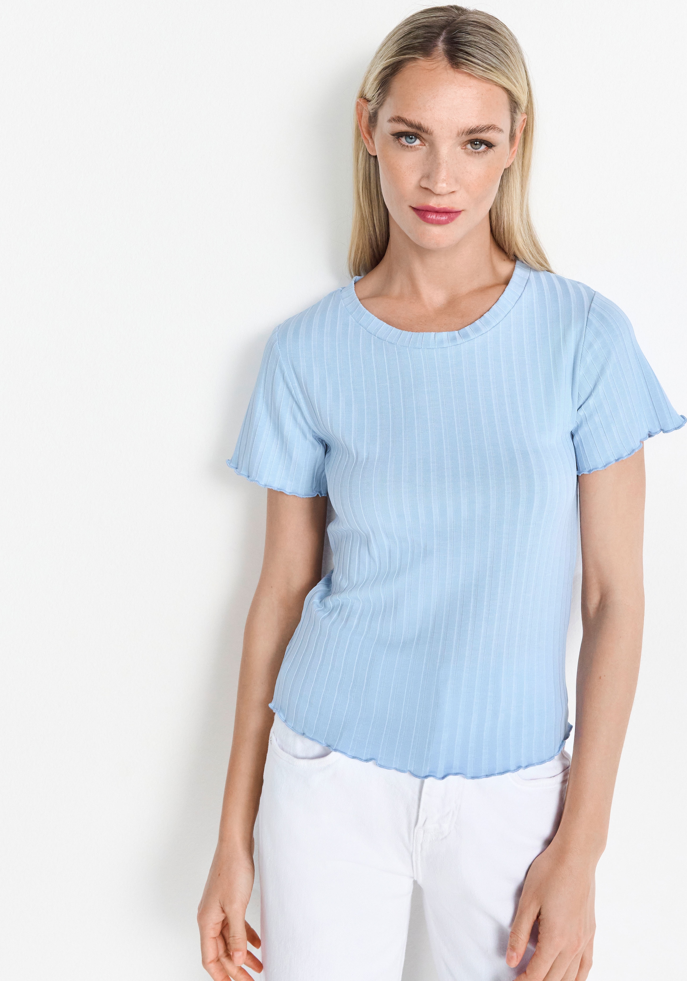 RICHROYAL Kurzarmshirt, Mit gewelltem Saum an Rumpf und Ärmeln günstig online kaufen