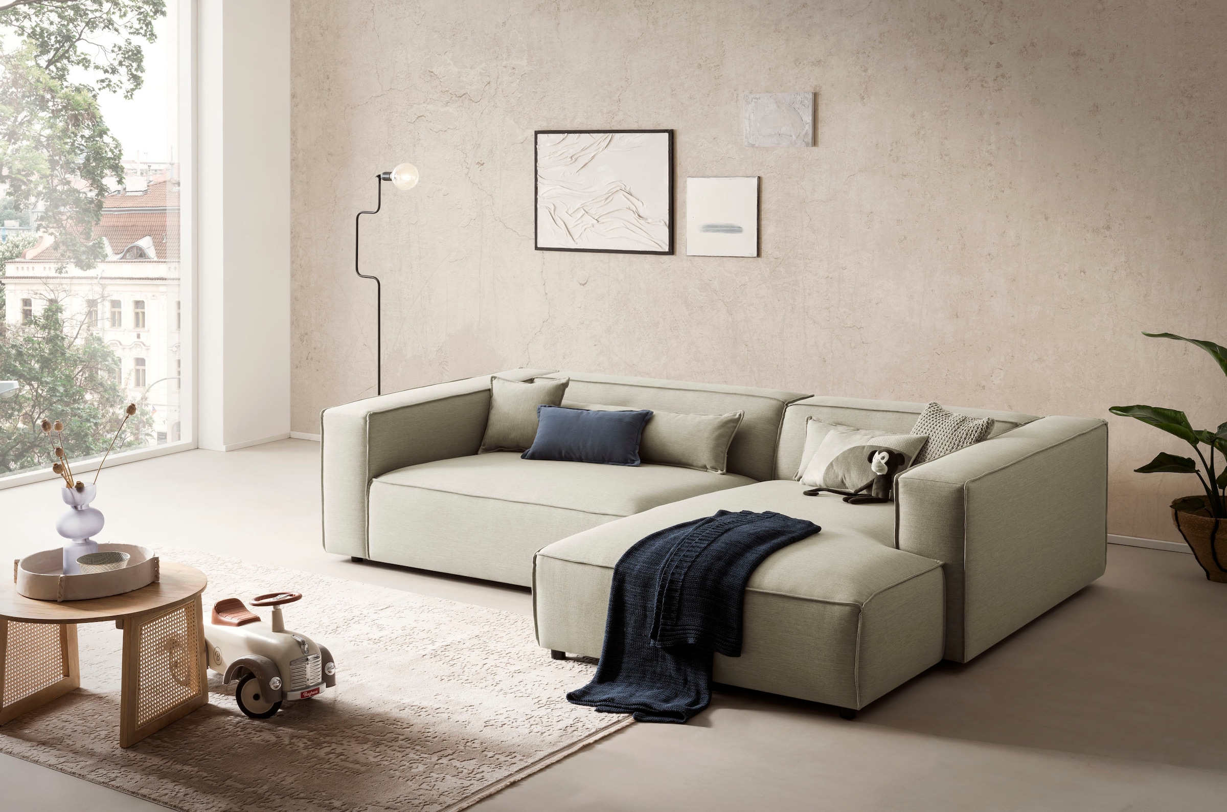 LeGer Home by Lena Gercke Ecksofa "PIARA XXL Struktur u. Leinenoptik, Big-Sofa, L-Form" wahlweise Ottomane rechts/links, Kedernaht, extra tiefe Sitzfläche