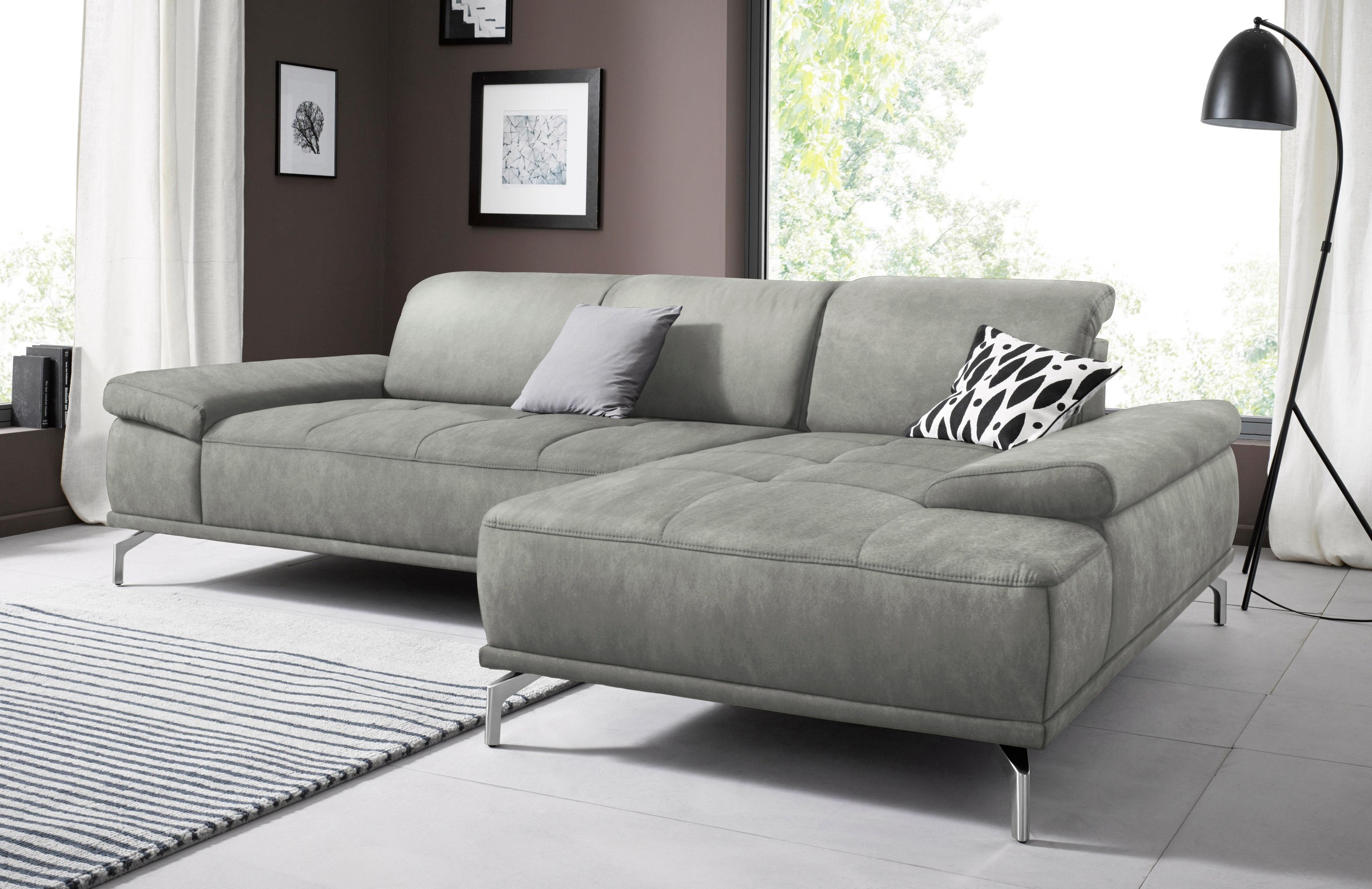 OTTO home Ecksofa "Caluna, L-Form, B:280cm, Federkern, in Stoff und Leder" Inkl.Sitztiefenverstellung, wahlweise mit Kopf- und Armteilverstellung