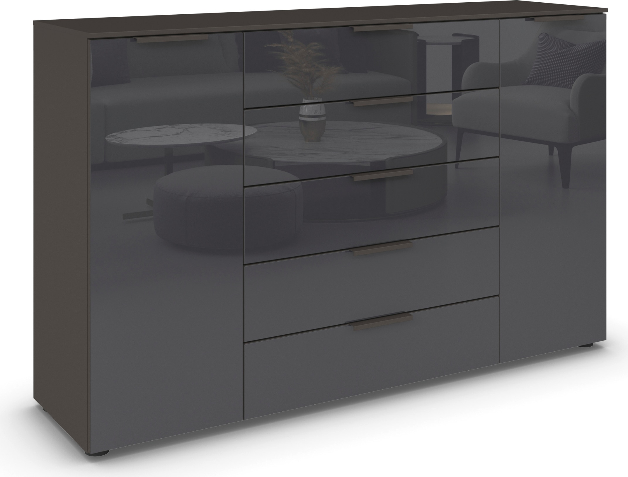 rauch Kommode "Kommode Türkommode Sideboard Kombikommode FLIPP mit Glasfront", 2-trg mit 5 Schubladen und Soft-Close, 2 