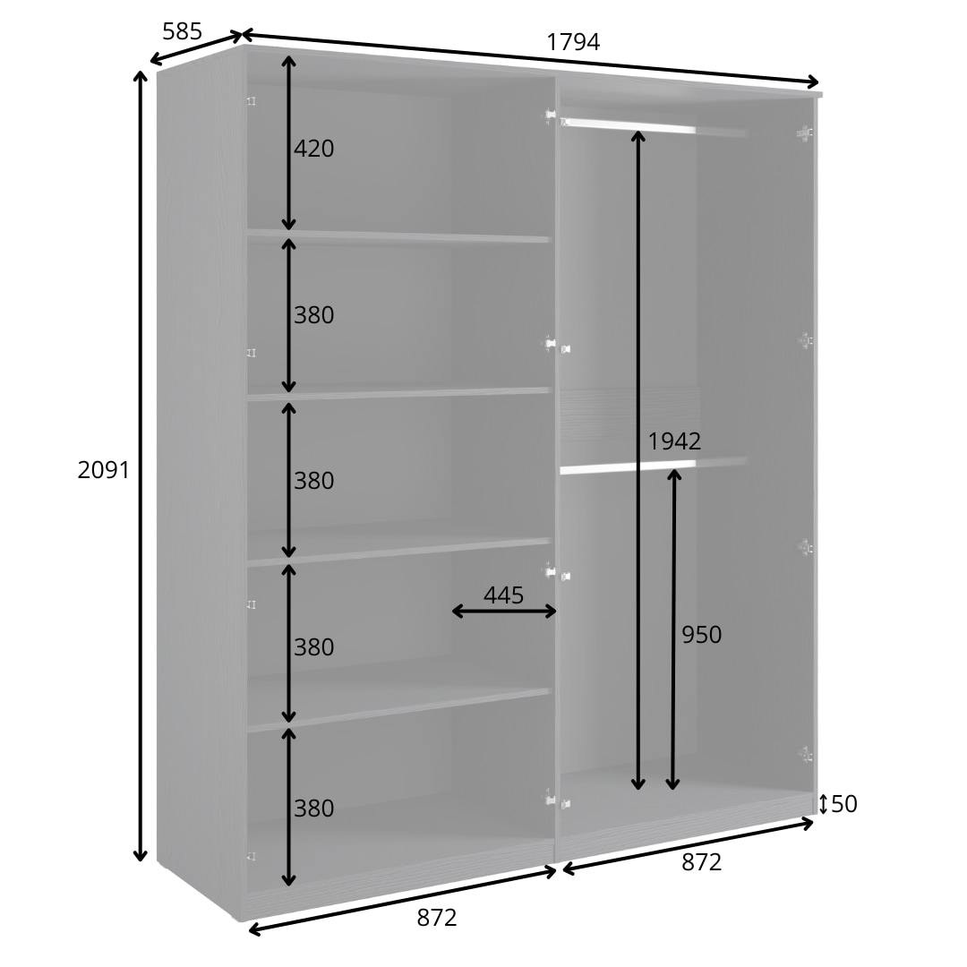 Leonique Kleiderschrank »Kleiderschrank Bellot mit 4 Einlegeböden und 2 Kleiderstange«, Garderobe mit 4 Drehtüren und goldenen Griffen, BxTxH 180x59x209 cm