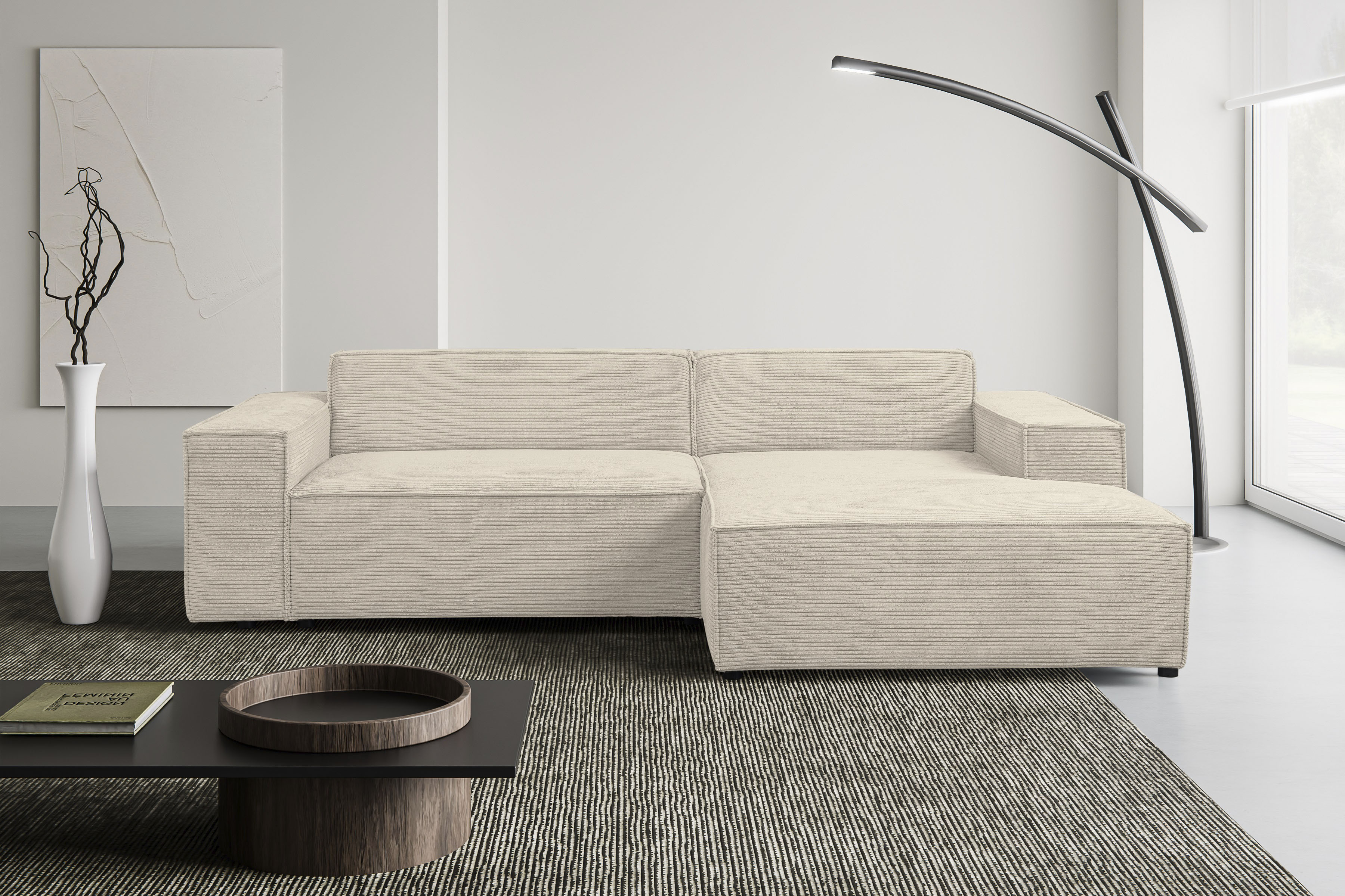 WERK2 Ecksofa "Trento 268 x 163 cm modern und bequem" Cord, L-Form, extra weiche und tiefe Sitzfläche