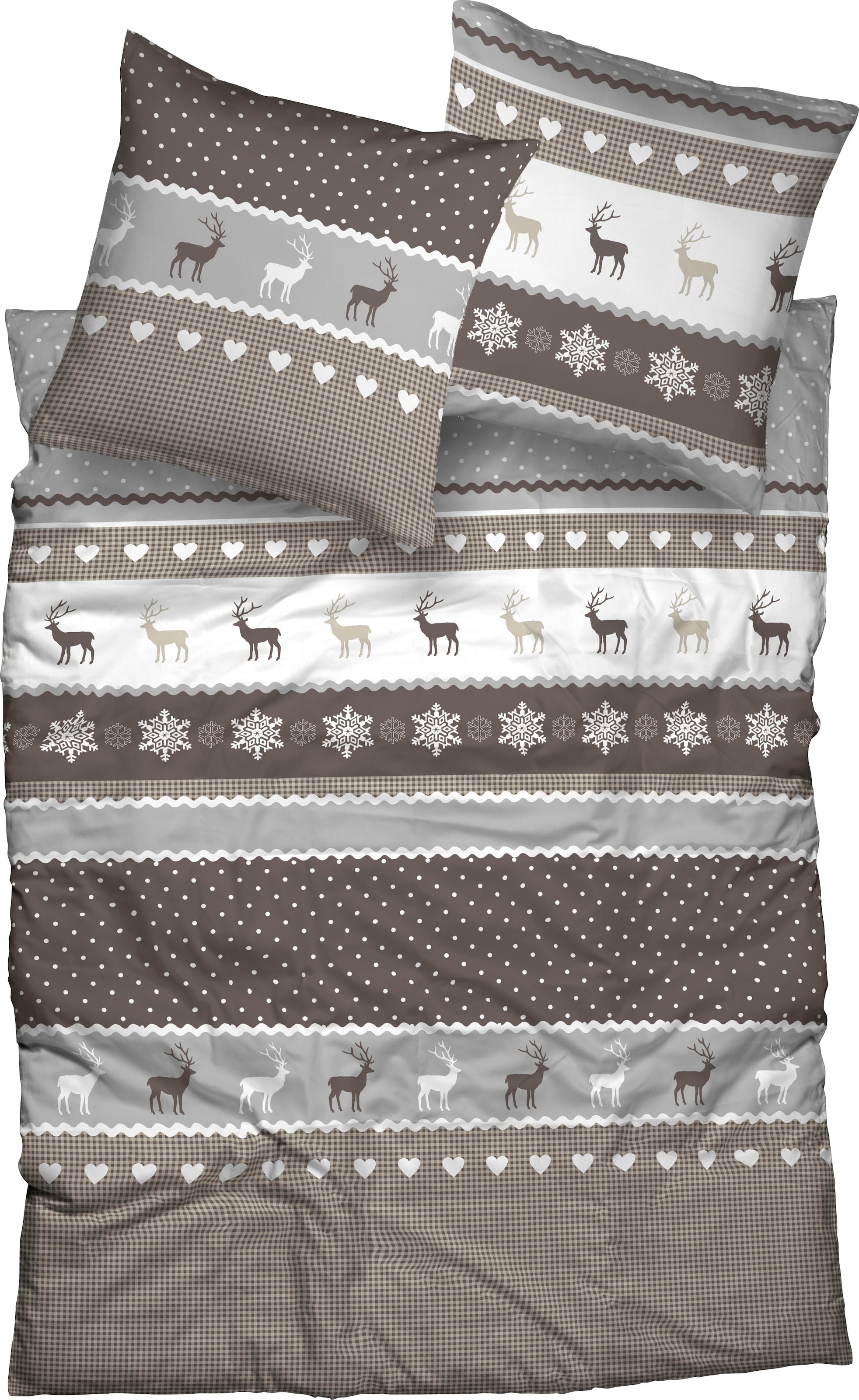 CASATEX Bettwäsche "Garmisch" 2 Stk. schöne Hirschmotive, Herzen und Schnee günstig online kaufen