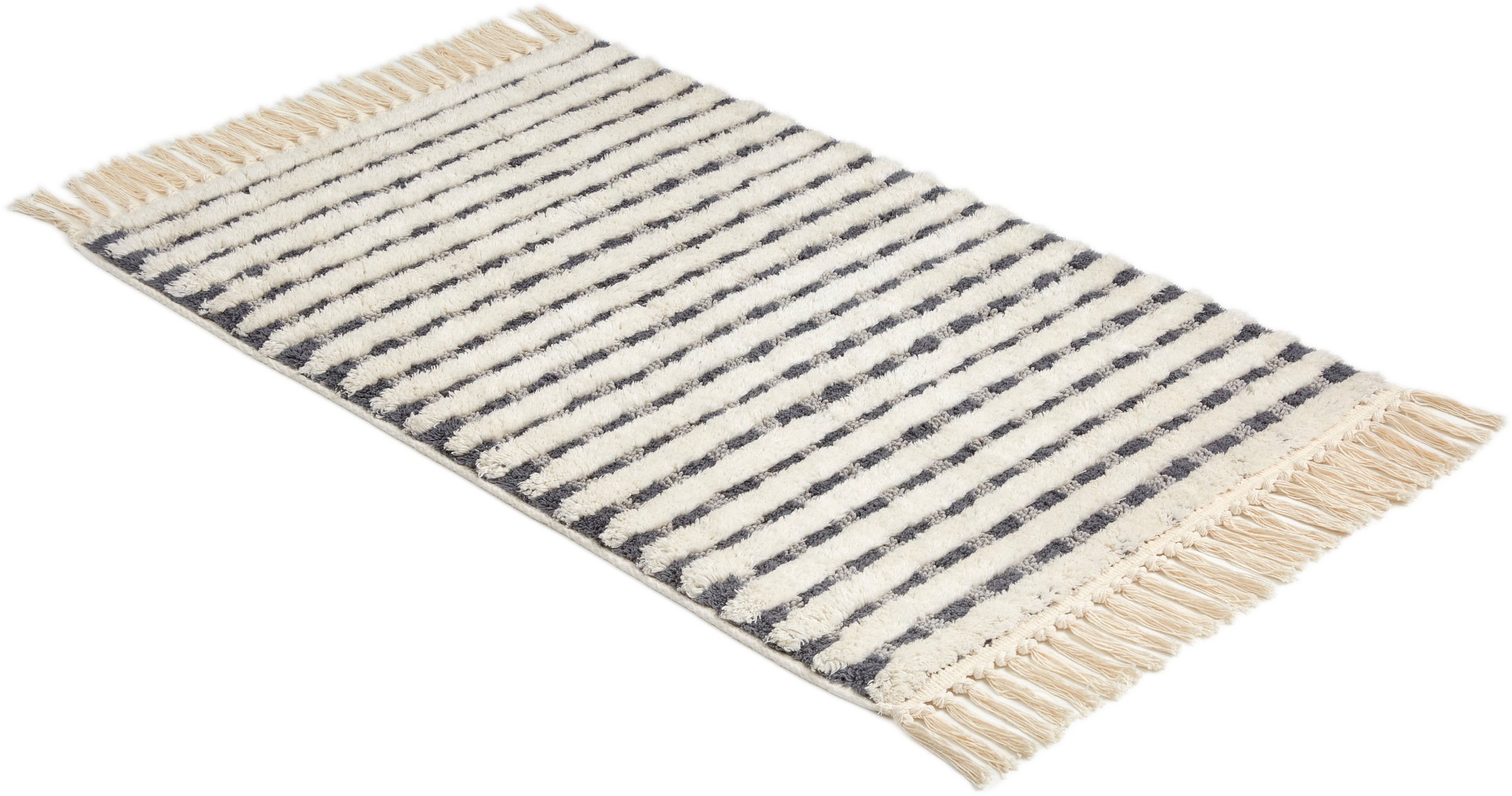 SCHÖNER WOHNEN-Kollektion Badematte ""Bahamas Gitter"" Höhe 20 mm rutschhemmend beschichtet fußbodenheizungsgeeignet waschbar, Baumwolle, Badvorleger mit Fransen, Badteppich