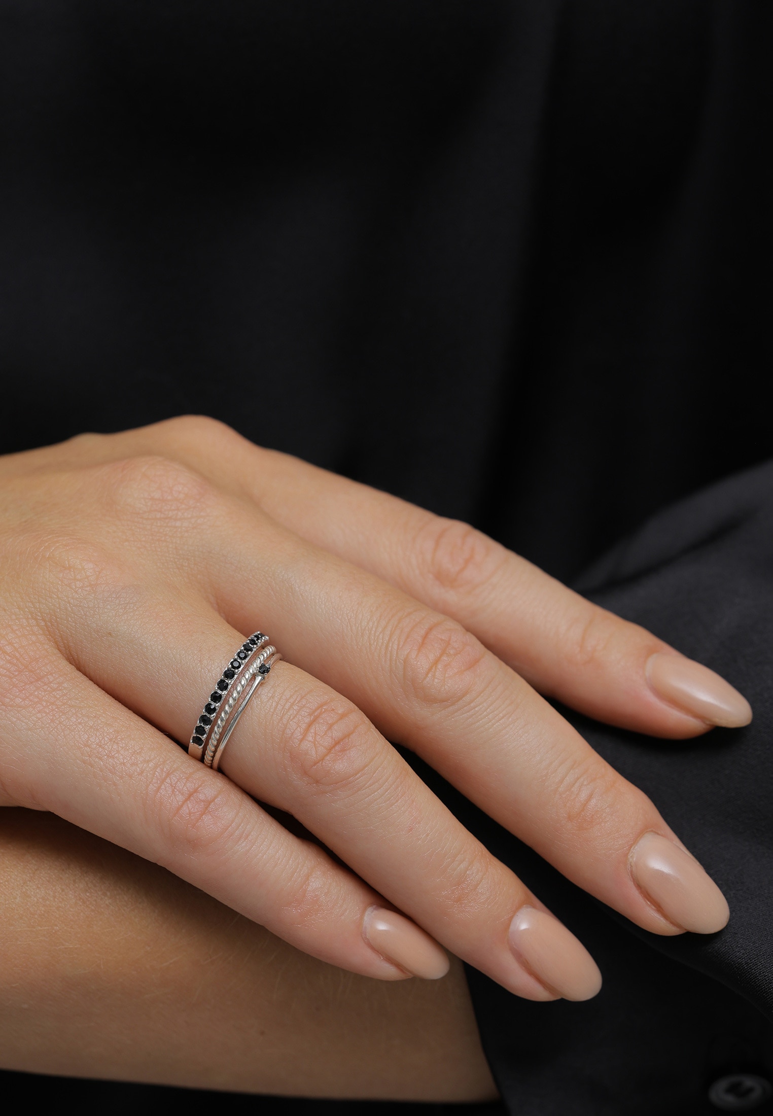 Elli Solitärring »Stapelring Kristalle 3er Set 925 Silber«