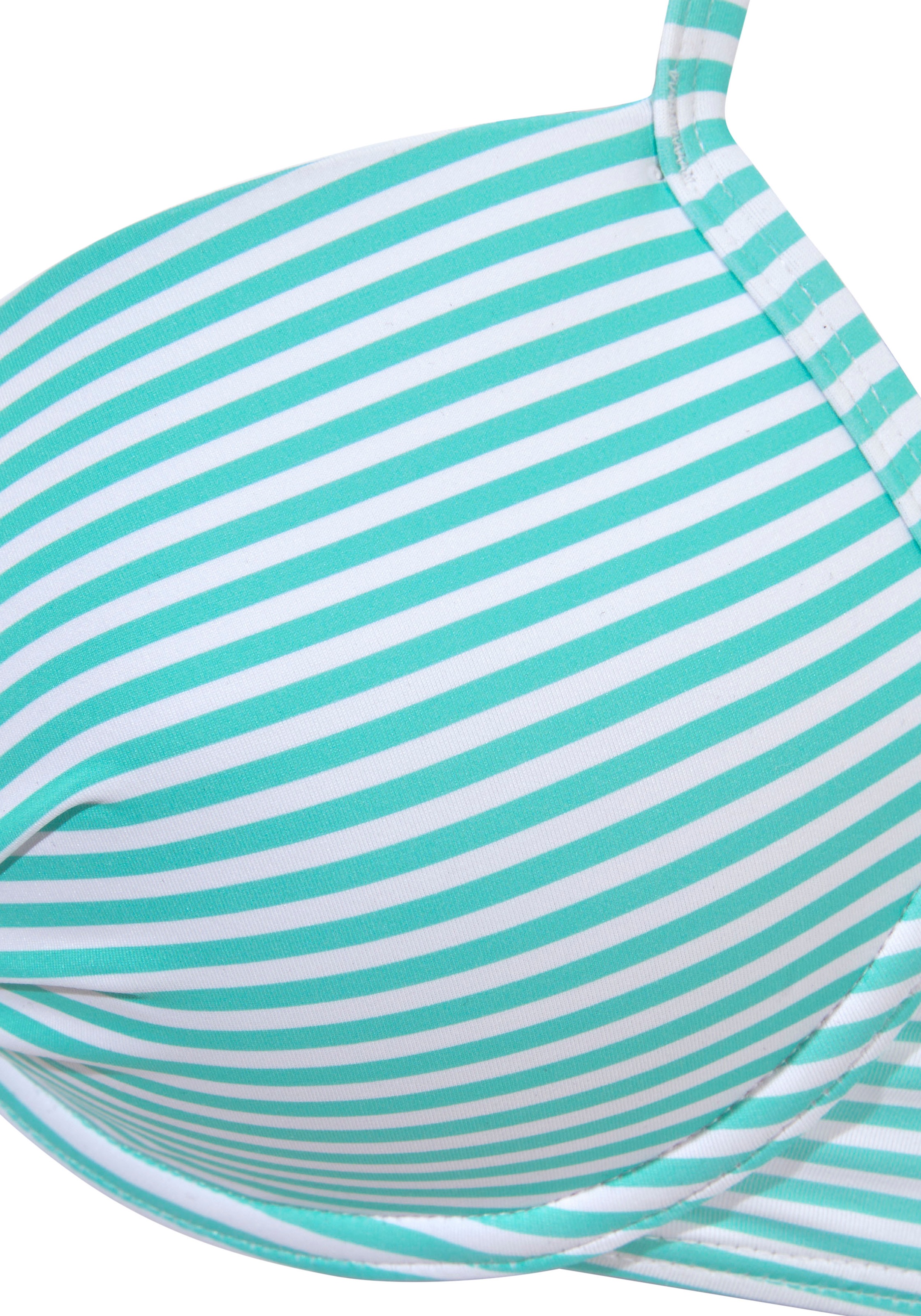 Bügel-Bikini S.OLIVER, Damen, Gr. 42, Cup C, grün (mint, weiß), Recycling-Polyamid, gestreift, Bikini-Sets Bügel-Bikini, in Knoten-Optik 3