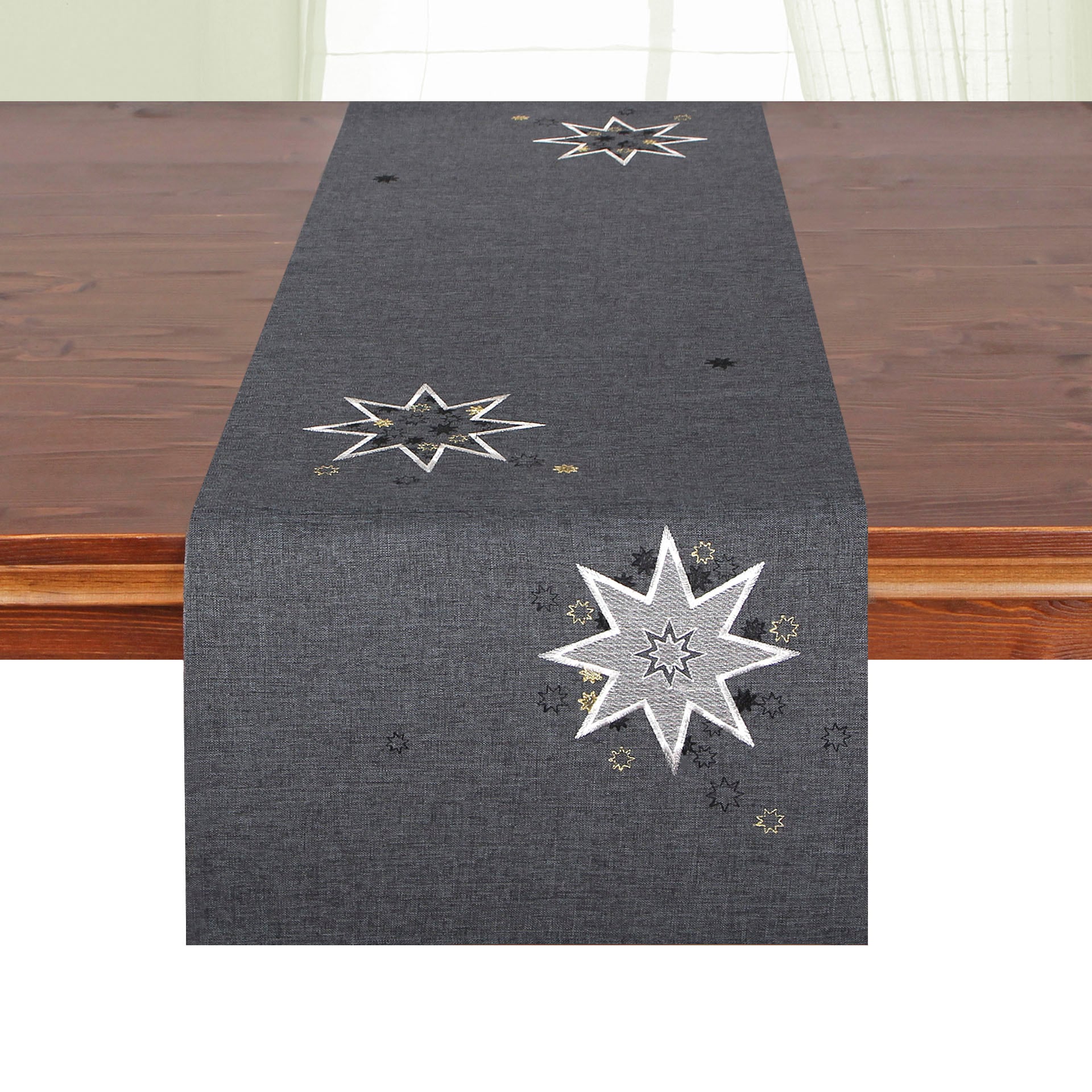 Delindo Lifestyle Tischläufer "Weihnachtssterne" Glattes Gewebe, bestickt günstig online kaufen